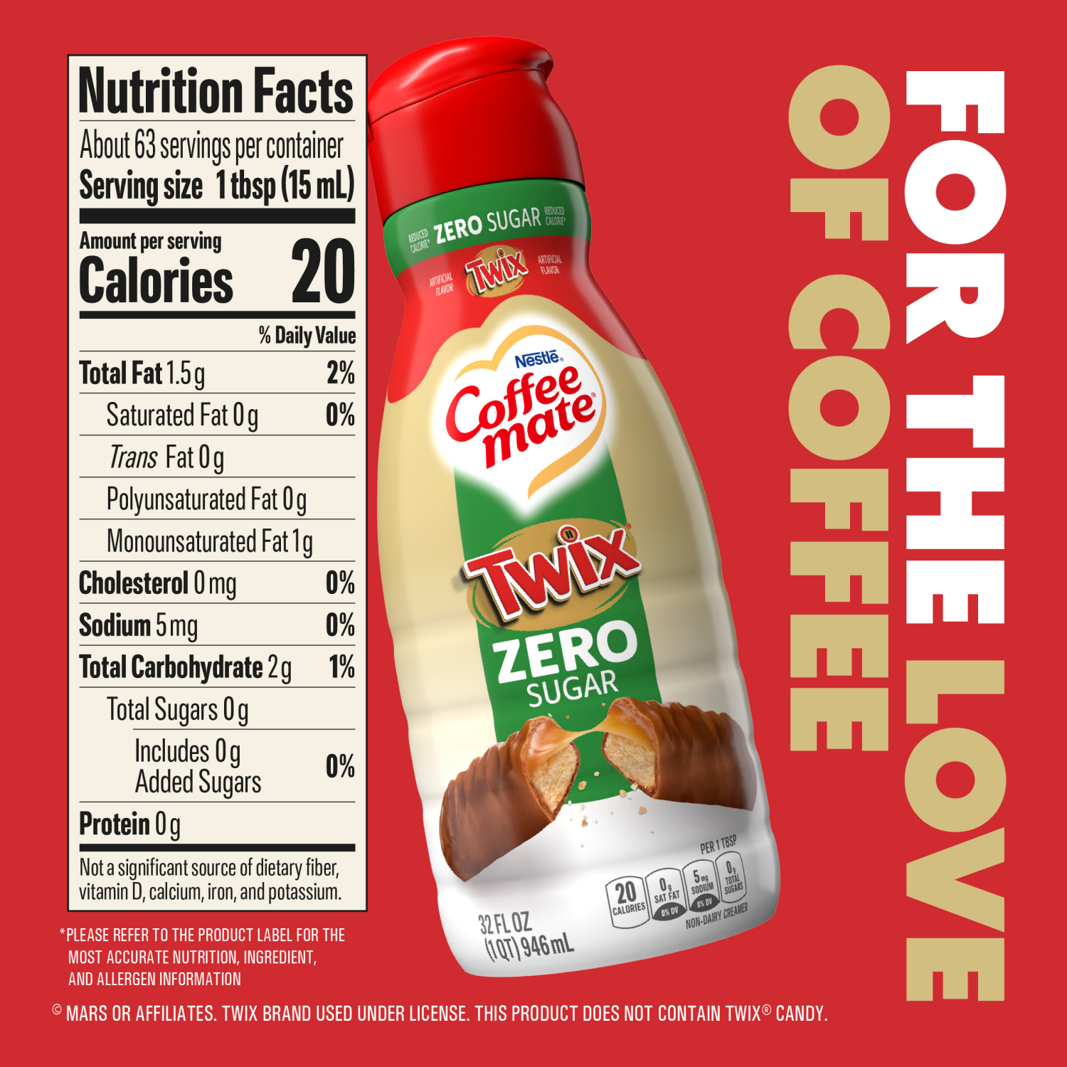 slide 3 of 5, Coffee-Mate Nestle Coffee Mate TWIX Flavored Creamer Zero Sugar Liquid Creamer 32 fl oz., 32 fl oz