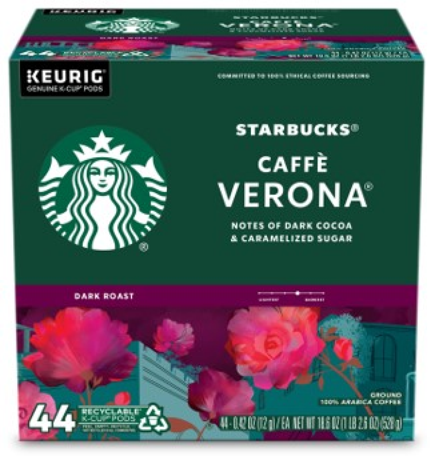 slide 1 of 1, Starbucks K-Cup Pods Caffe Verona Dark Roast Ground Coffee 44 Pods 0.42 oz ea, 44 ct