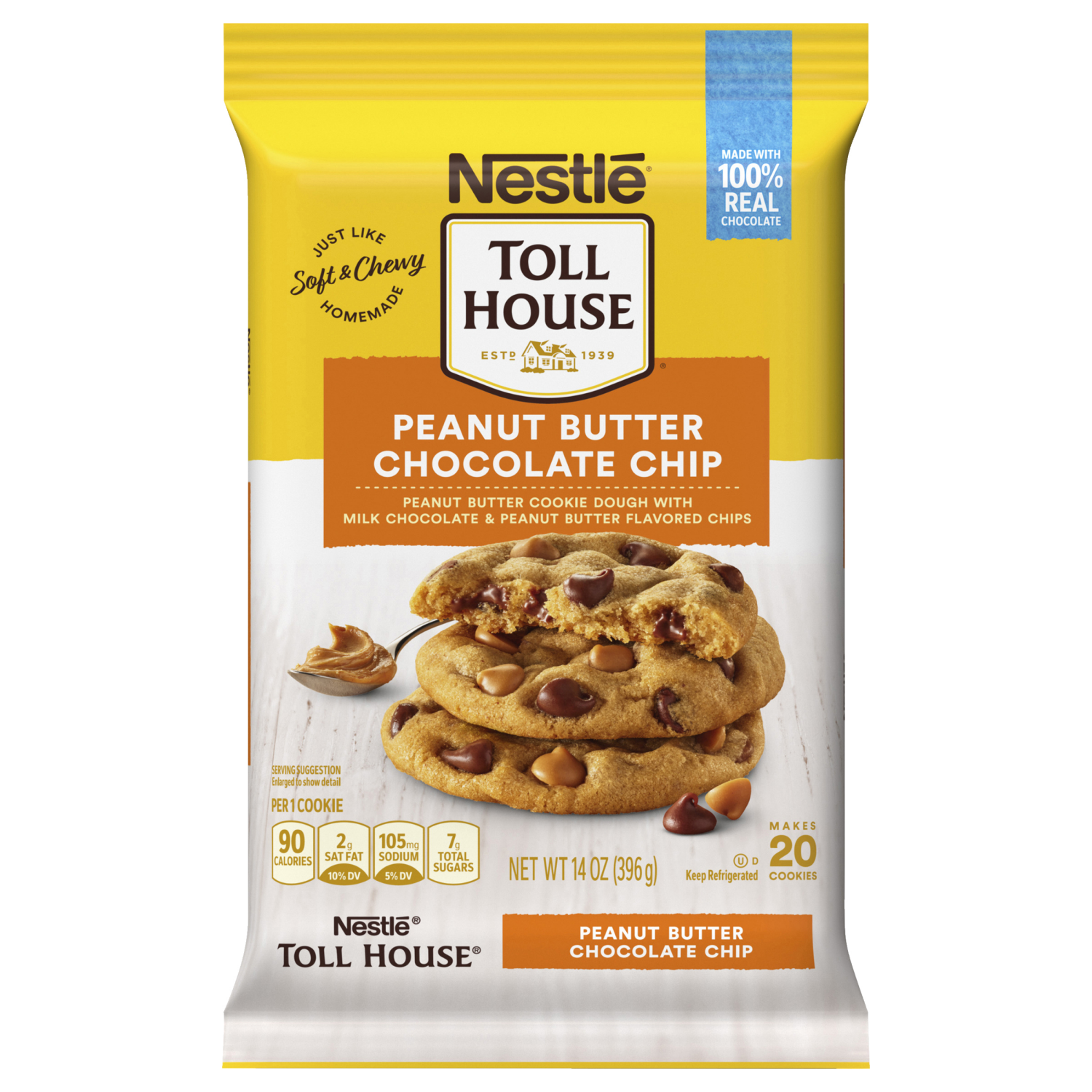 slide 1 of 6, Toll House Nestle Toll House Peanut Butter Chocolate Chip, Ready to Bake Cookie Dough, 14 oz