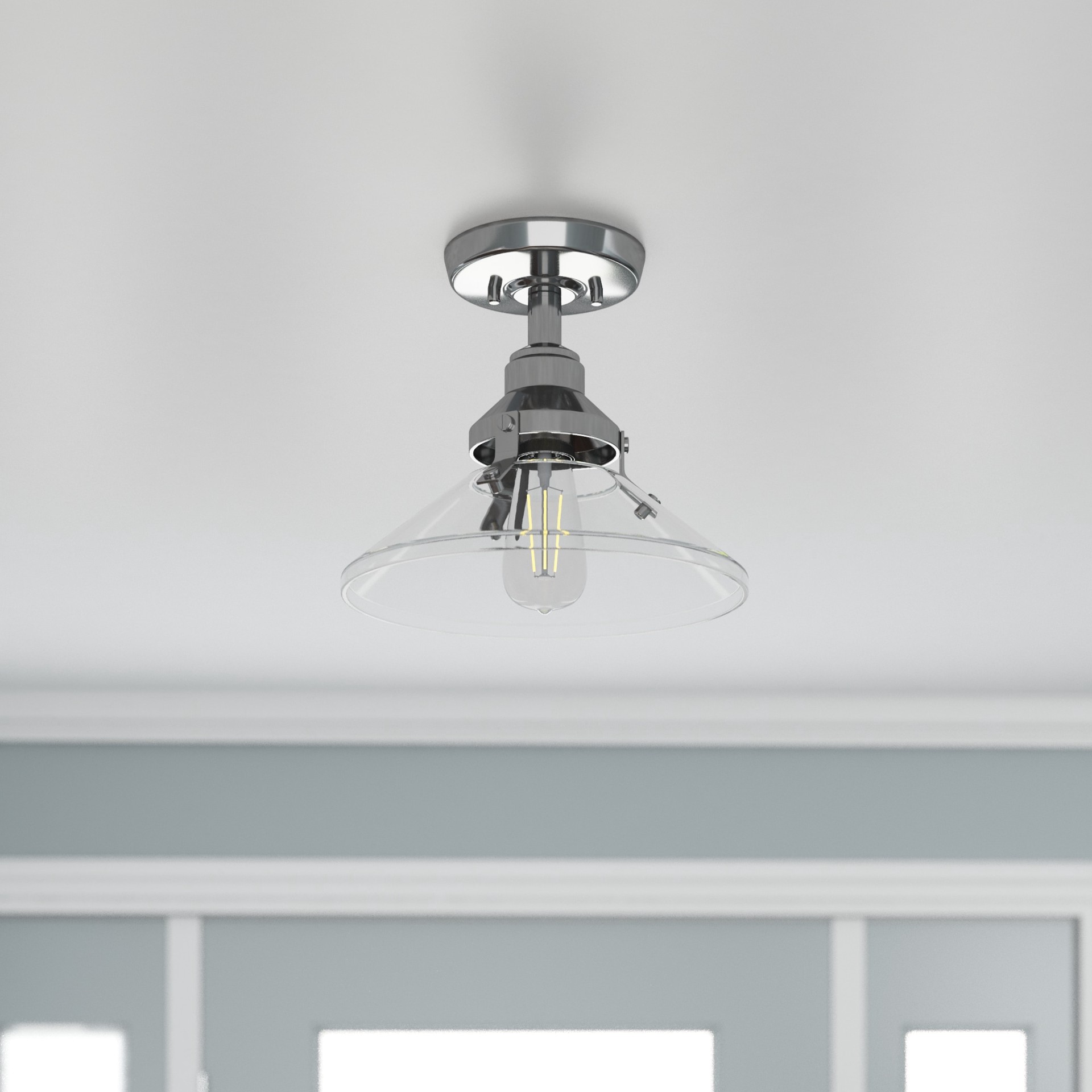 slide 1 of 6, allen + roth Barrett 1 -Light 11-in Brushed Nickel Semi Flush Mount Light, 1 ct