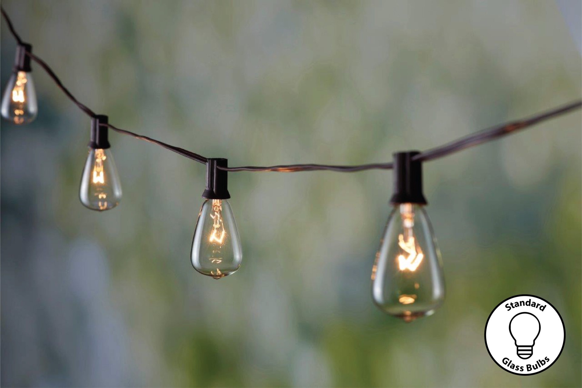 slide 2 of 6, allen + roth 33-ft Plug-in Brown Outdoor String Light with 30 White -Light Incandescent Edison Bulbs, 1 ct
