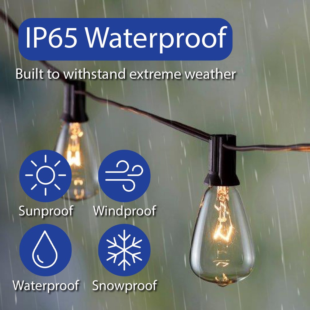 slide 3 of 6, allen + roth 33-ft Plug-in Brown Outdoor String Light with 30 White -Light Incandescent Edison Bulbs, 1 ct
