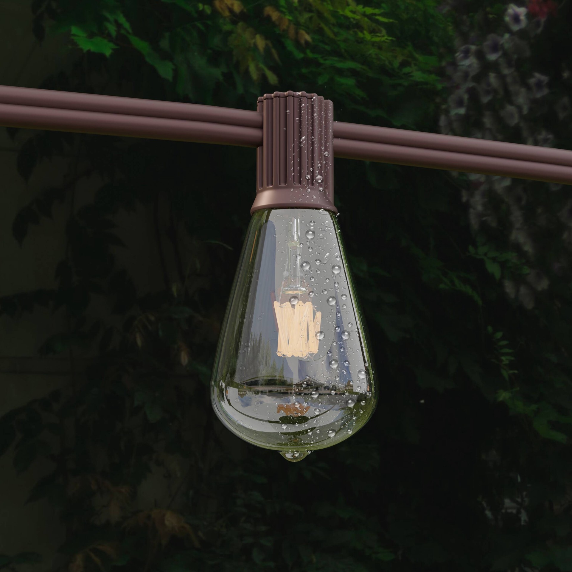 slide 5 of 6, allen + roth 33-ft Plug-in Brown Outdoor String Light with 30 White -Light Incandescent Edison Bulbs, 1 ct