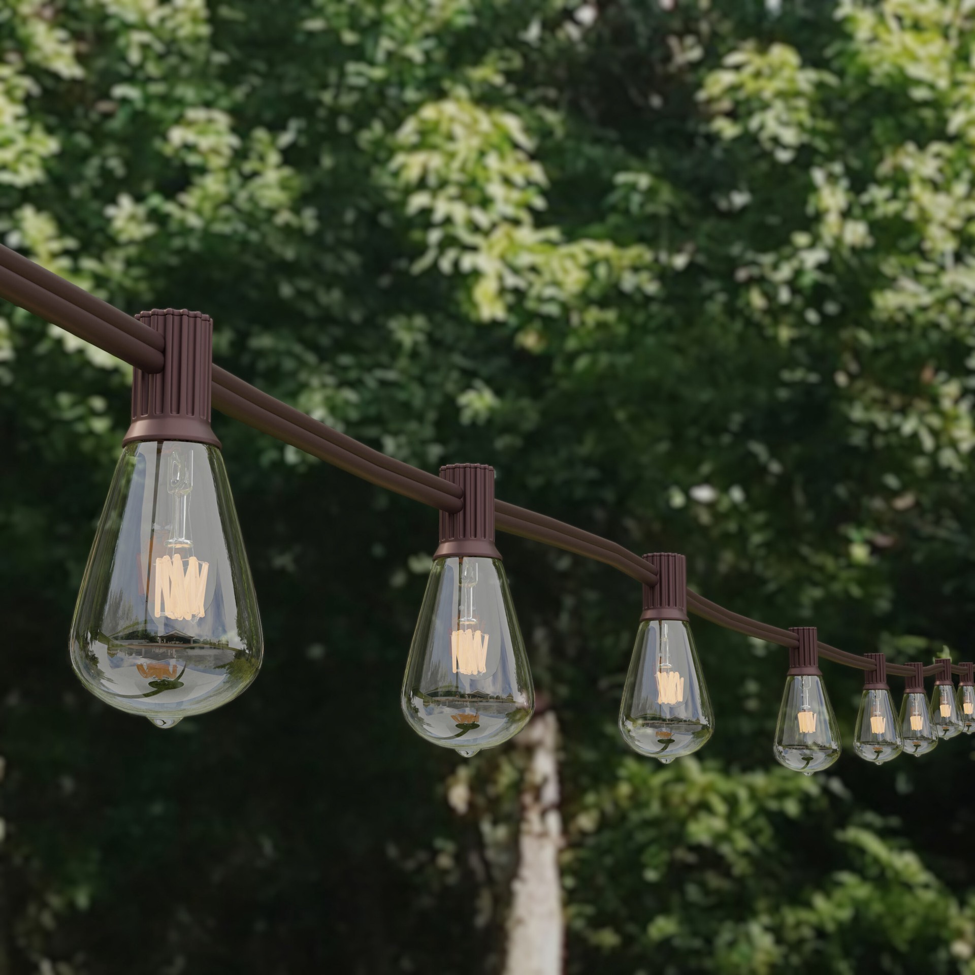 slide 6 of 6, allen + roth 33-ft Plug-in Brown Outdoor String Light with 30 White -Light Incandescent Edison Bulbs, 1 ct