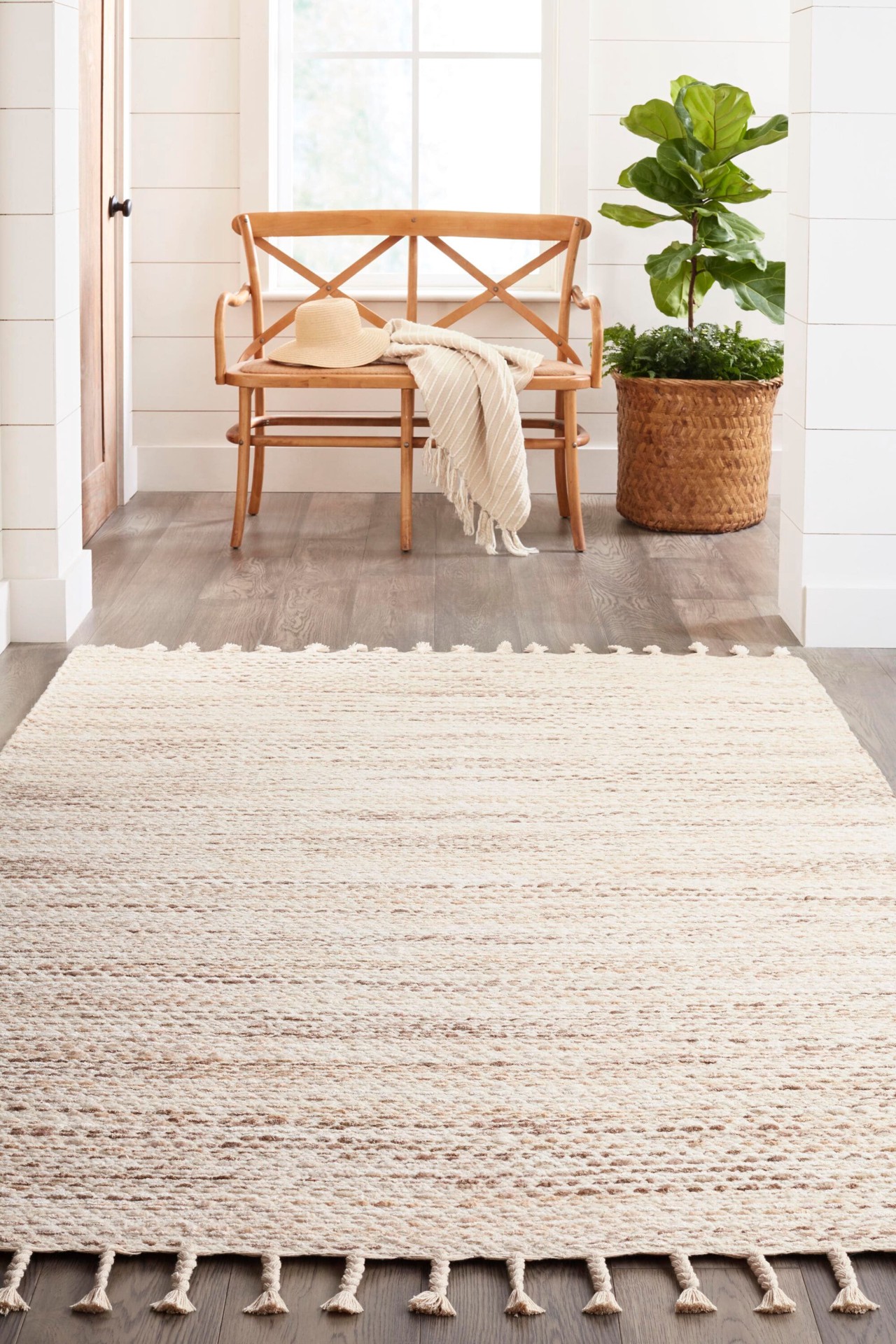 slide 1 of 6, allen + roth Selena 2 x 7 (ft) Loomed Natural Linen Rectangular Indoor Farmhouse/Cottage Runner rug, 1 ct