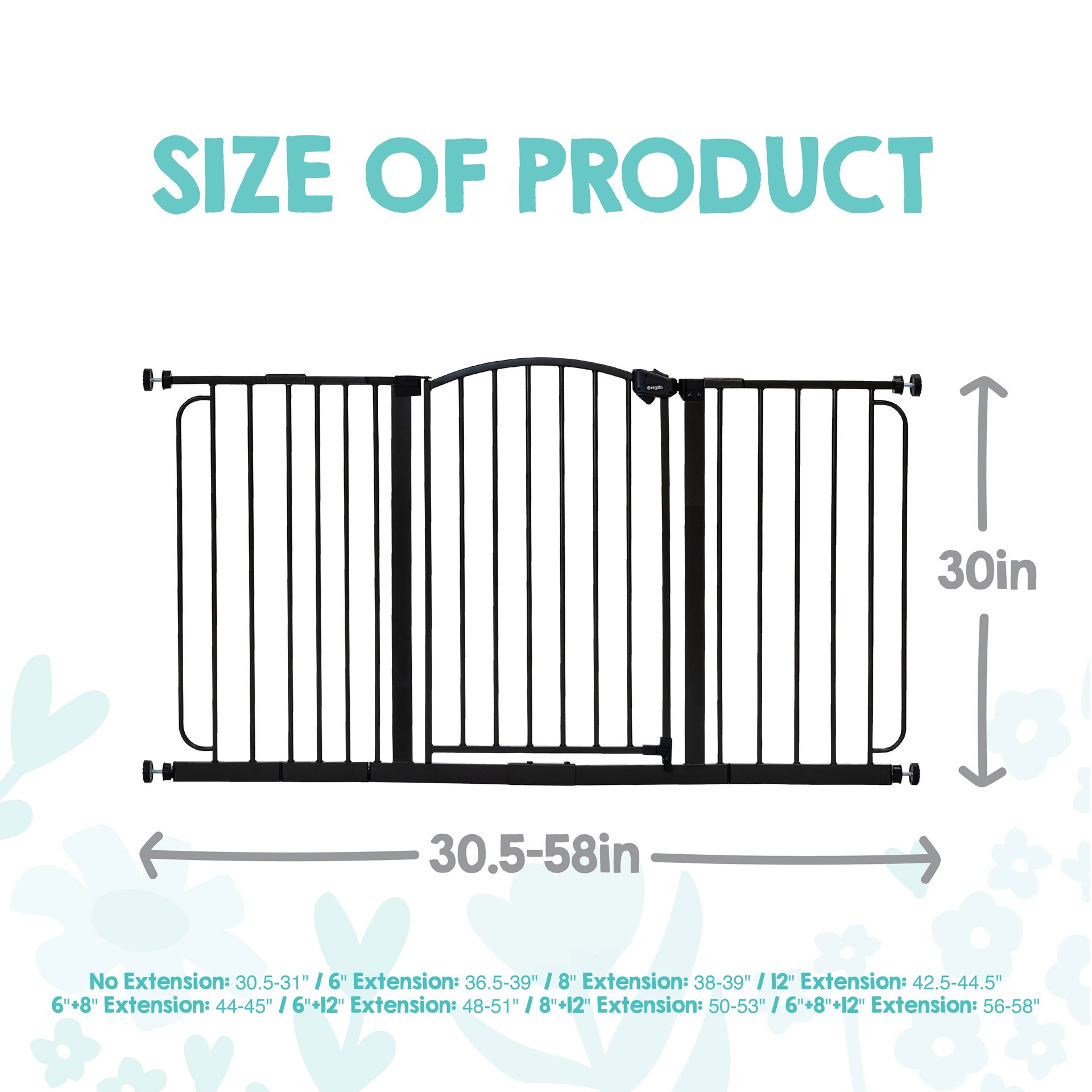 slide 2 of 6, Regalo Home Accents Super Wide Safety Gate 58-in x 30-in Pressure Mounted Bronze Metal Safety Gate, 1 ct