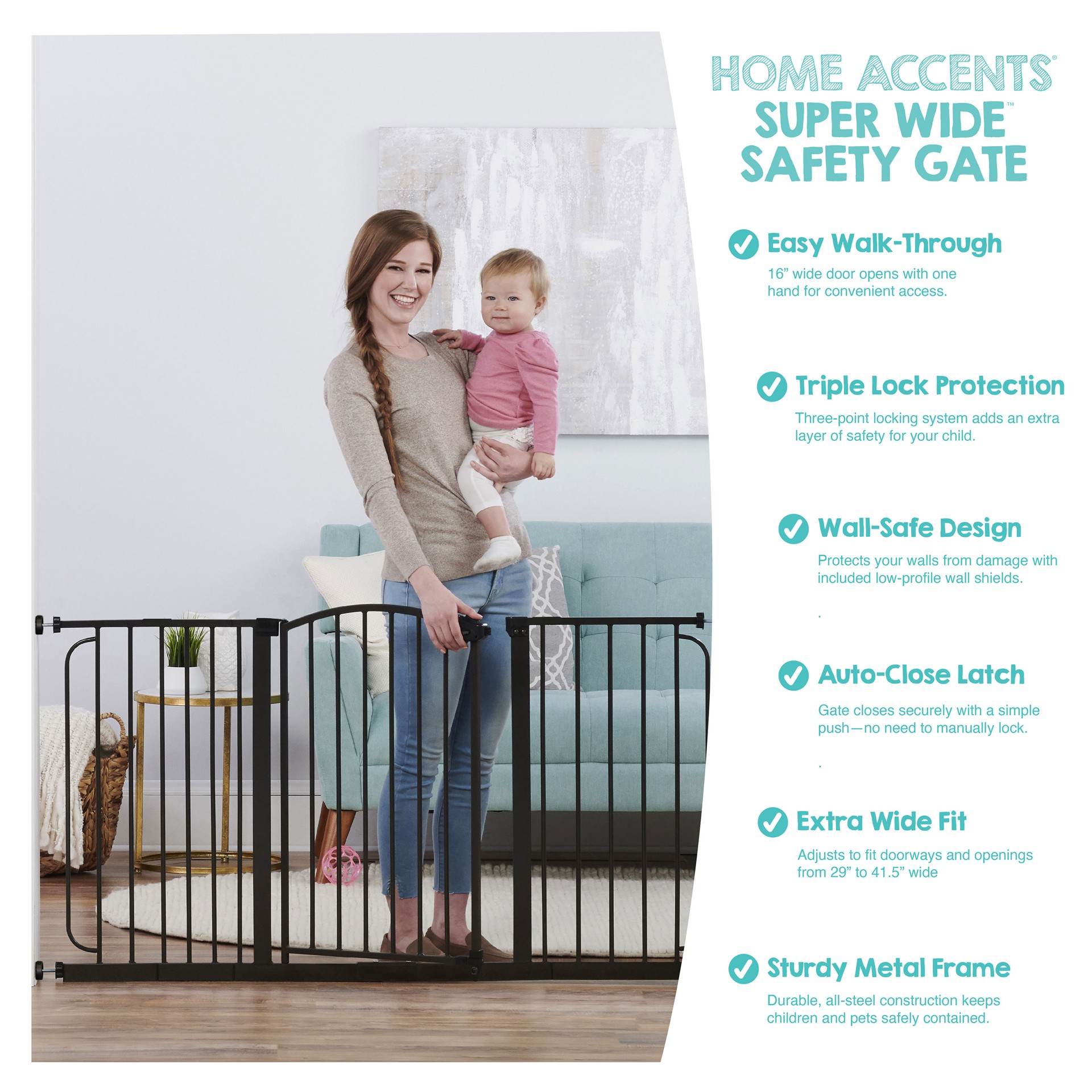 slide 4 of 6, Regalo Home Accents Super Wide Safety Gate 58-in x 30-in Pressure Mounted Bronze Metal Safety Gate, 1 ct