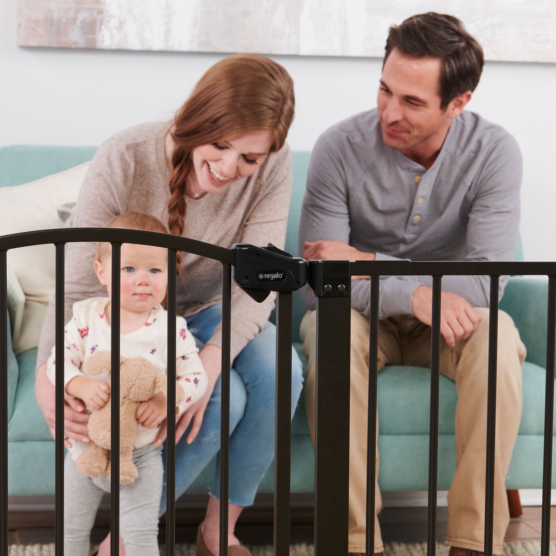 slide 5 of 6, Regalo Home Accents Super Wide Safety Gate 58-in x 30-in Pressure Mounted Bronze Metal Safety Gate, 1 ct