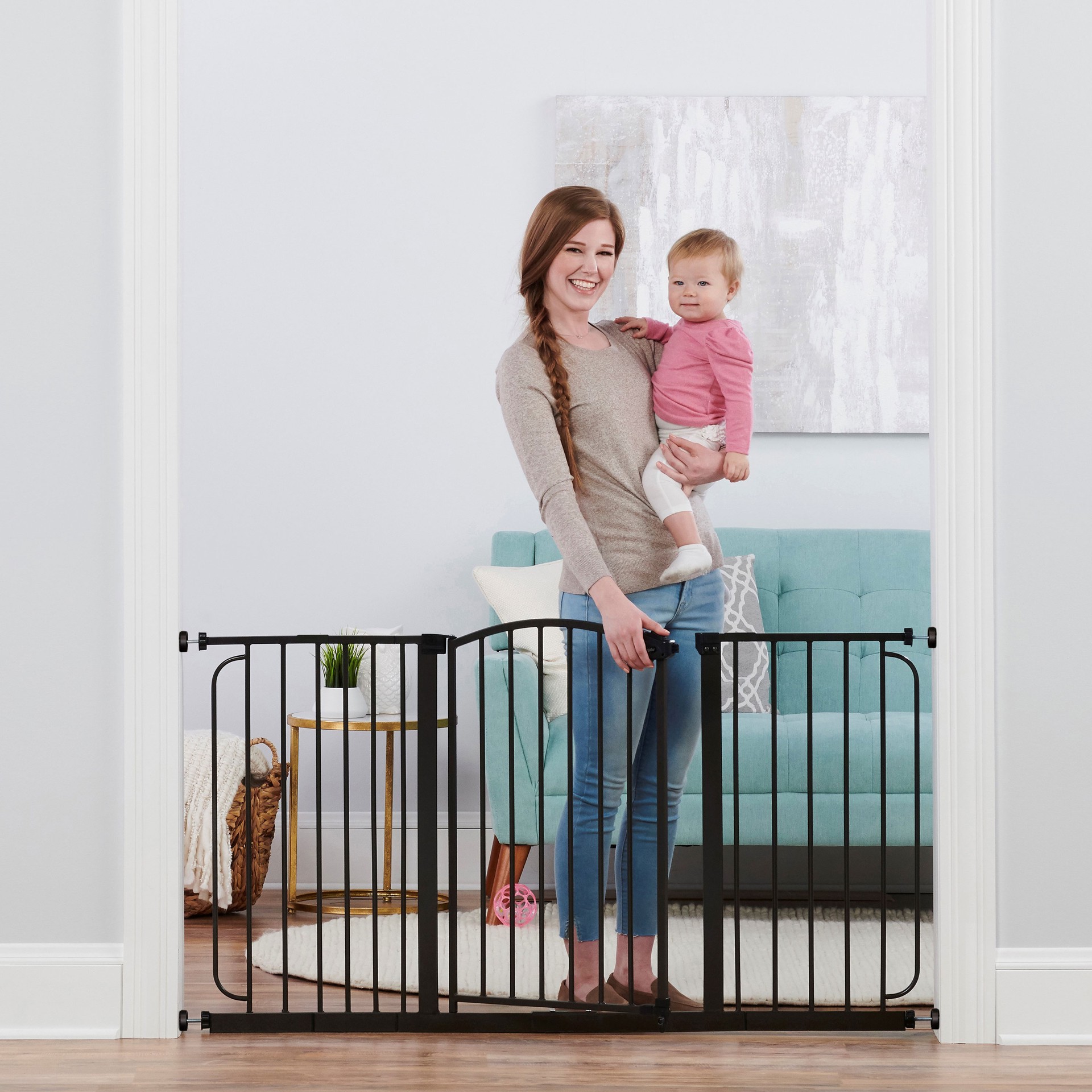 slide 6 of 6, Regalo Home Accents Super Wide Safety Gate 58-in x 30-in Pressure Mounted Bronze Metal Safety Gate, 1 ct