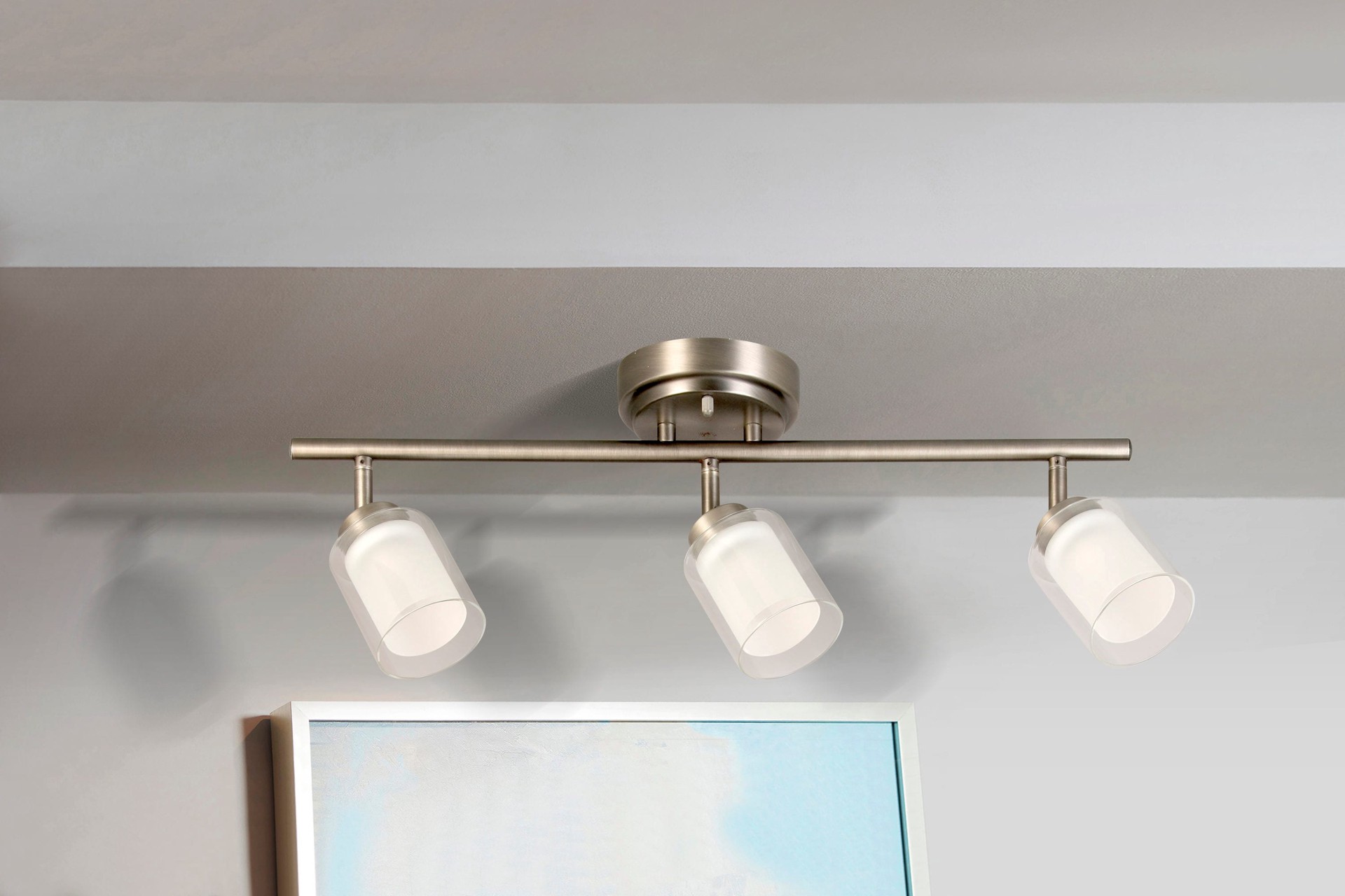 slide 2 of 6, allen + roth Taralyn 22.87-in 3 -Light Raw iron dimmable Integrated Transitional Track Bar, 1 ct