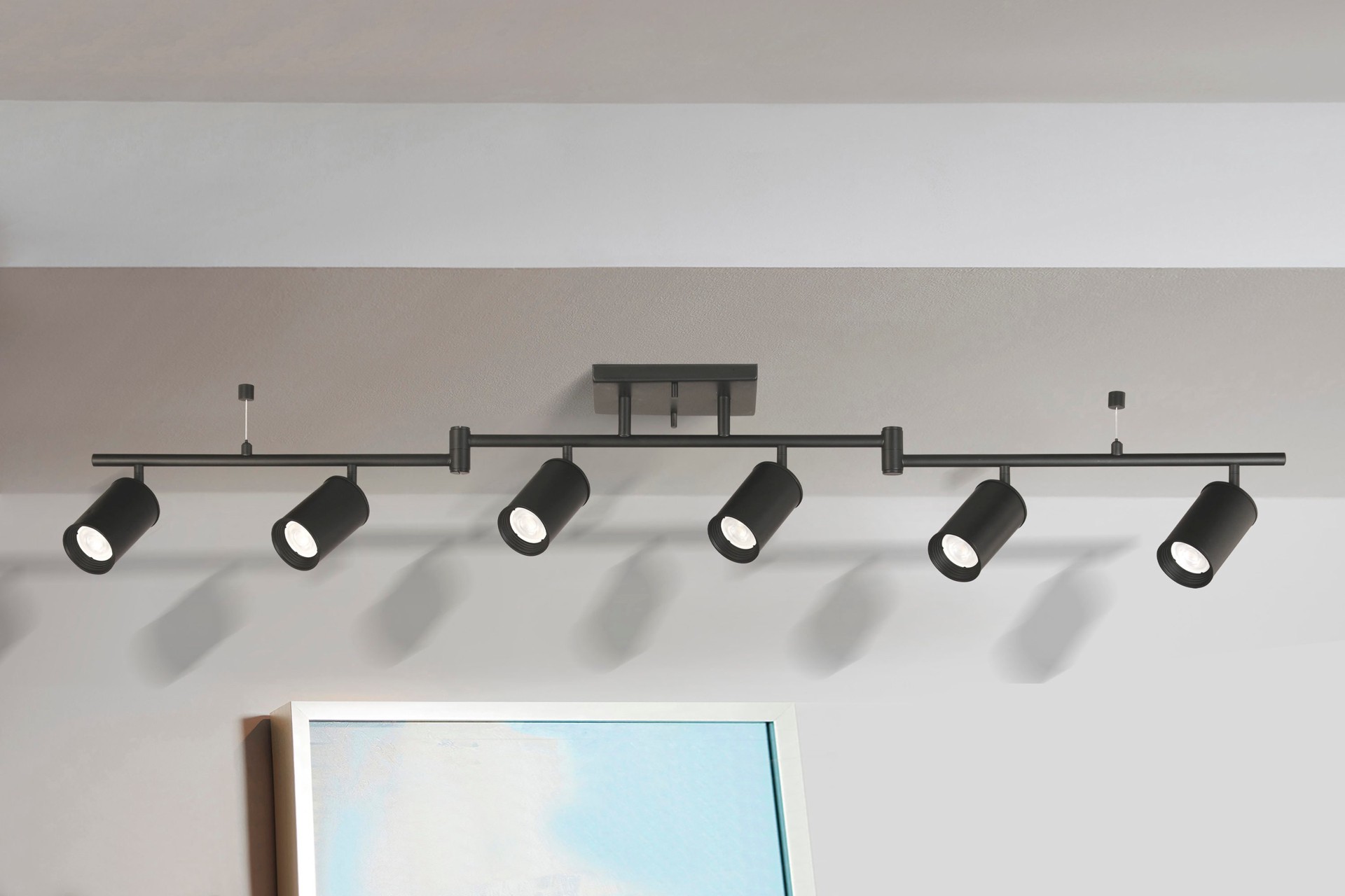 slide 2 of 6, allen + roth Mason 57.25-in 6 -Light Matte black dimmable GU10 pin base Traditional Track Bar, 1 ct