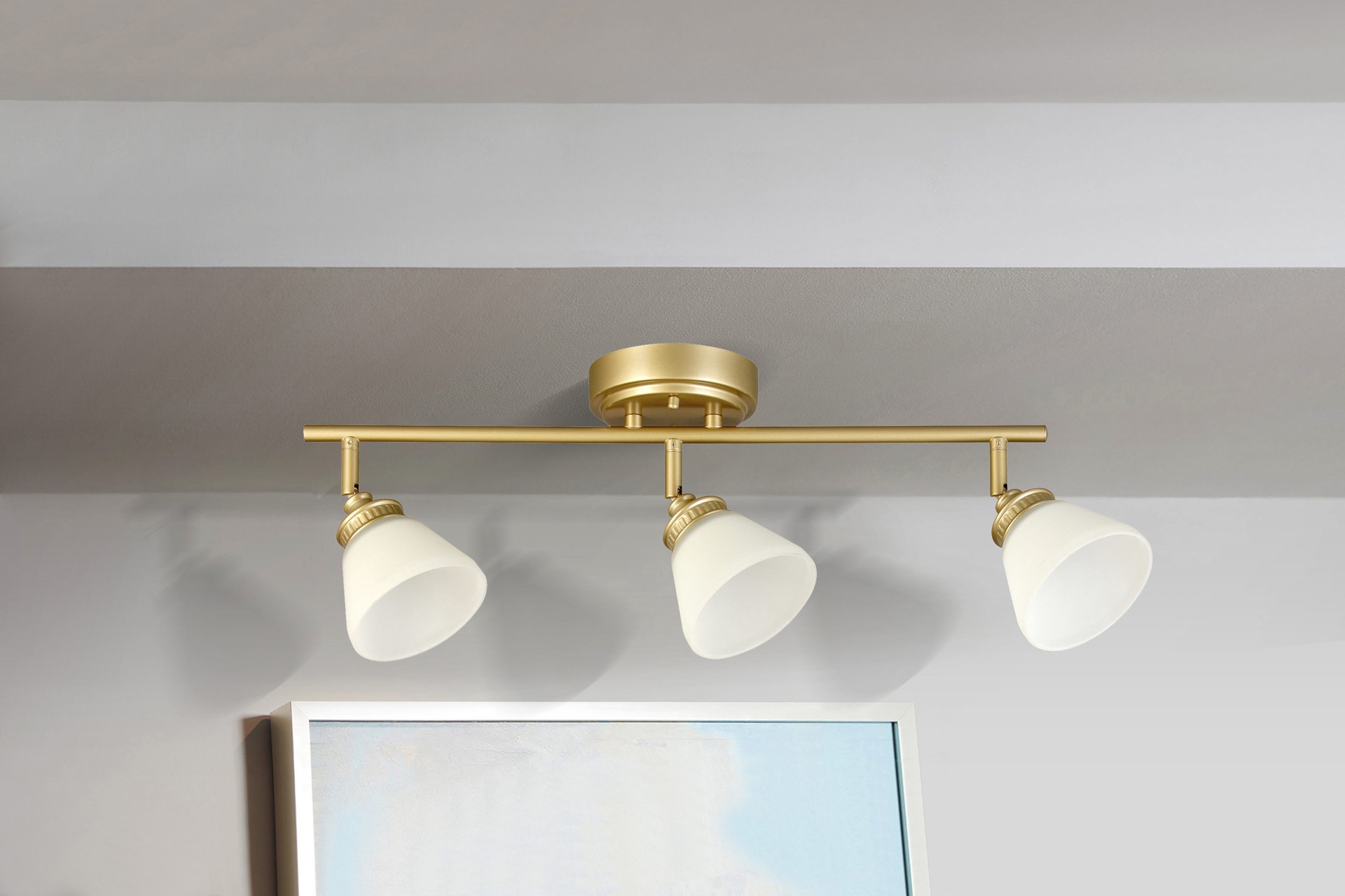 slide 2 of 6, allen + roth Dallas 23.25-in 3 -Light Painted brushed gold dimmable Integrated Transitional Track Bar, 1 ct