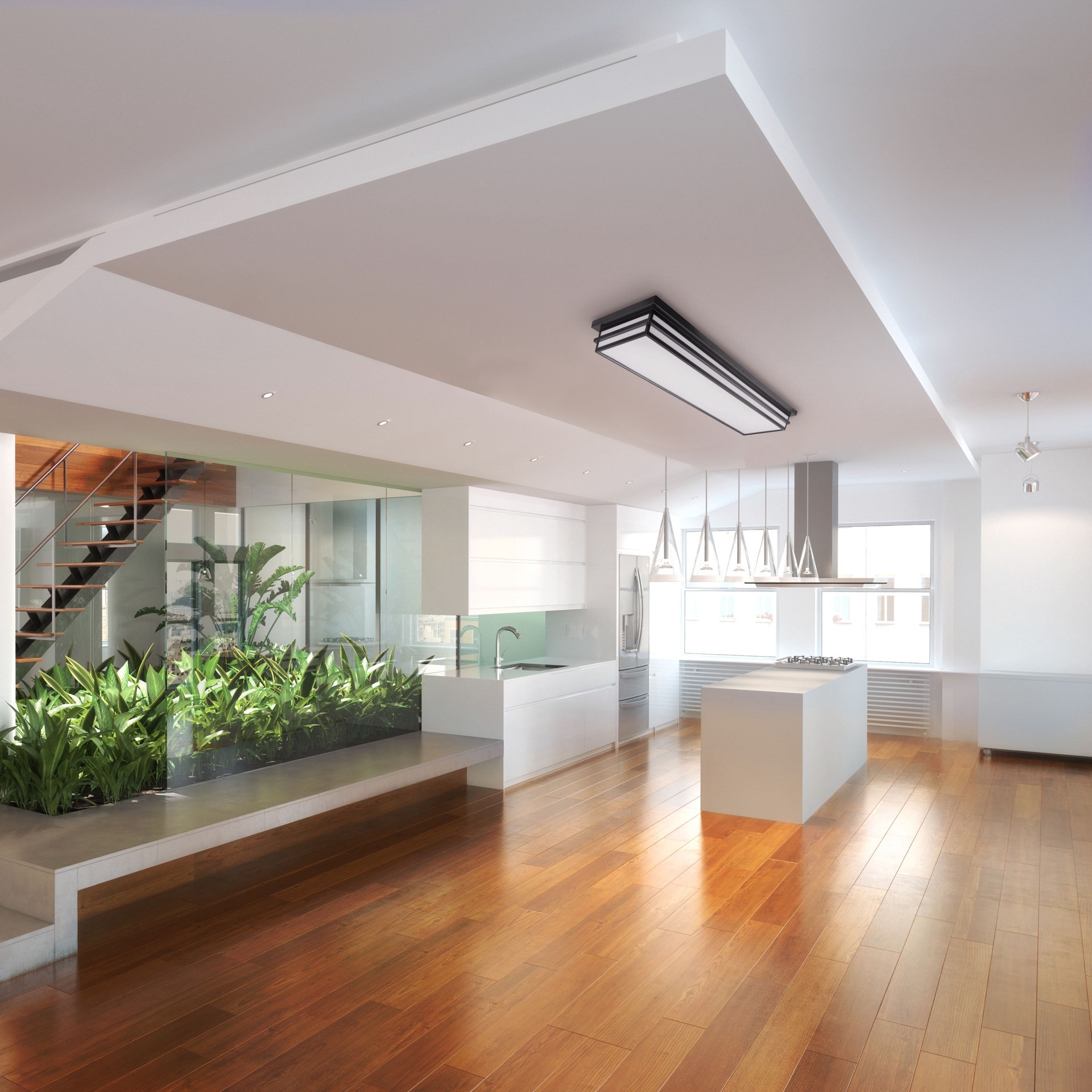 slide 3 of 6, allen + roth Phoebe 1 -Light 48-in Matte Black Integrated LED Flush Mount Light, 1 ct