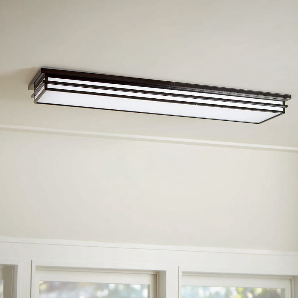 slide 1 of 6, allen + roth Phoebe 1 -Light 48-in Matte Black Integrated LED Flush Mount Light, 1 ct