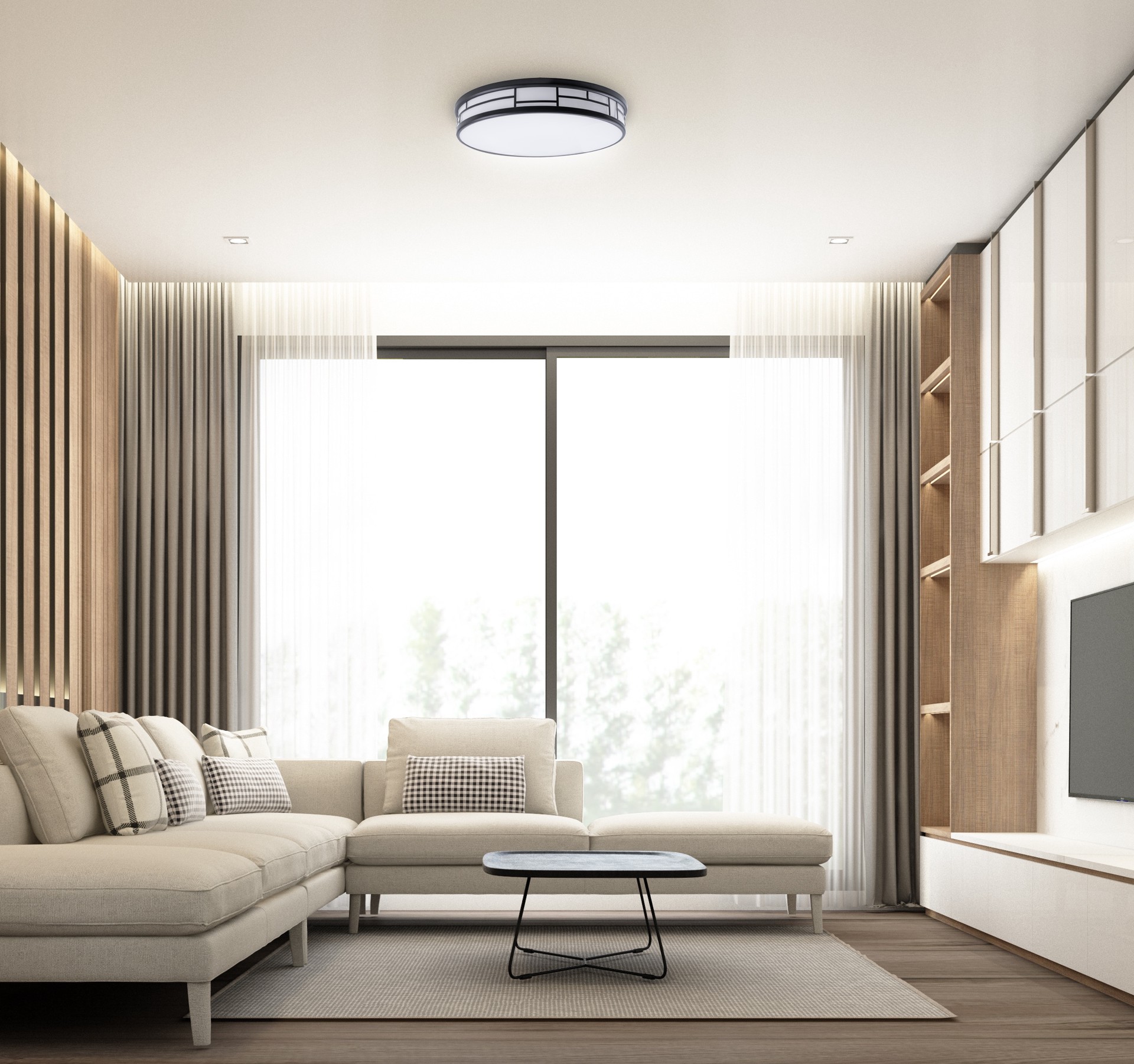 slide 5 of 6, allen + roth Daphne 1 -Light 19-in Matte Black Integrated LED Flush Mount Light, 1 ct