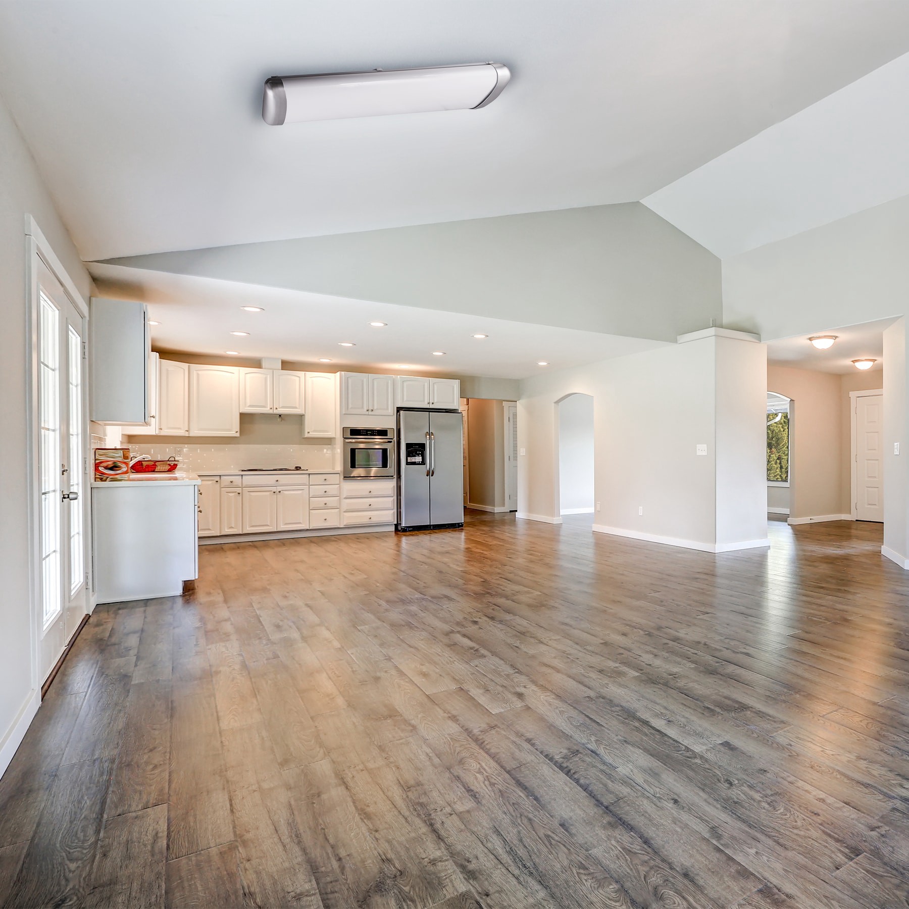 slide 6 of 6, allen + roth Amelie 1 -Light 50-in Satin Nickel Integrated LED Flush Mount Light, 1 ct