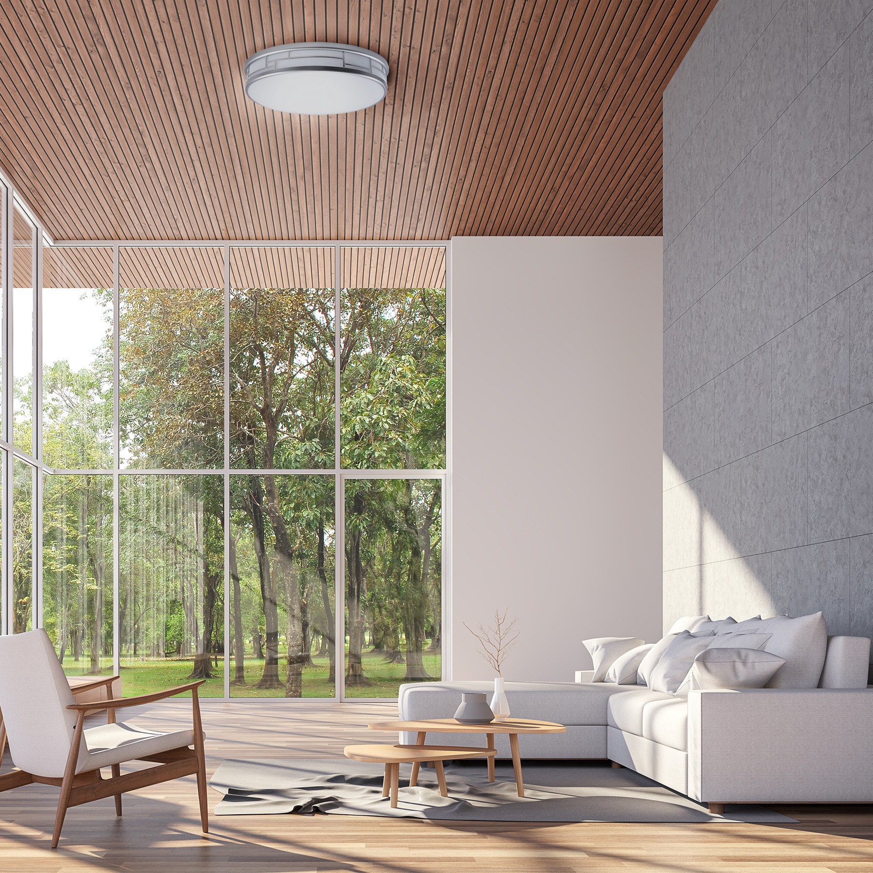 slide 6 of 6, allen + roth Daphne 1 -Light 19-in Satin Nickel Integrated LED Flush Mount Light, 1 ct