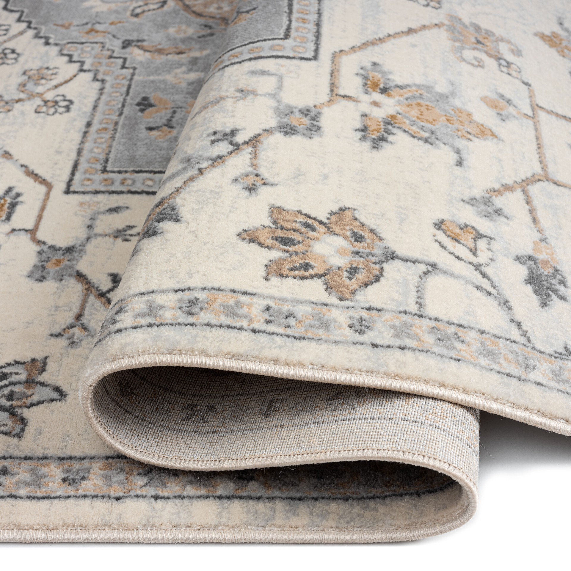 slide 4 of 6, allen + roth Tess 5 x 7 (ft) Loomed Cream Rectangular Indoor/Outdoor Medallion Pet Friendly Area rug, 1 ct