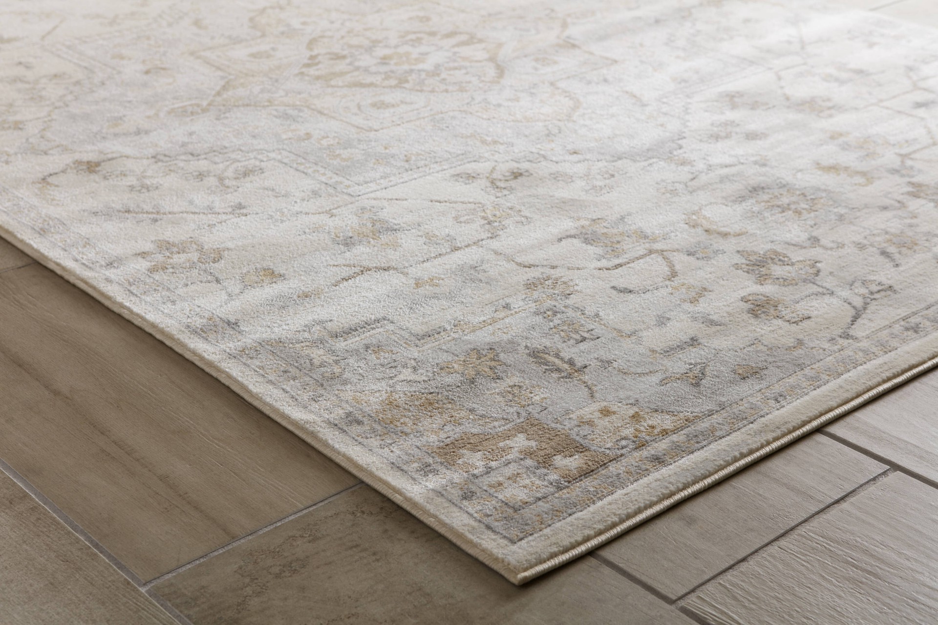 slide 5 of 6, allen + roth Tess 5 x 7 (ft) Loomed Cream Rectangular Indoor/Outdoor Medallion Pet Friendly Area rug, 1 ct