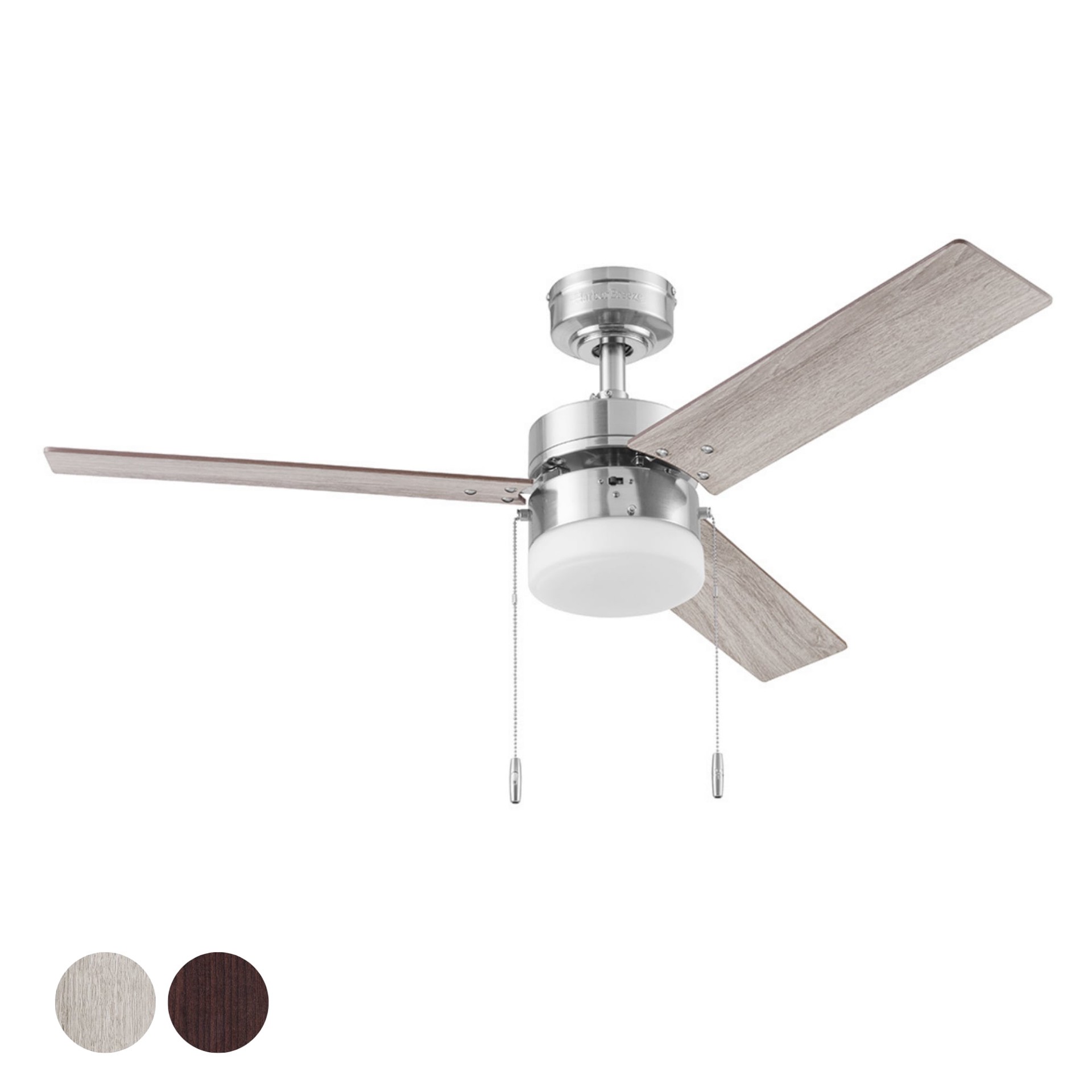 slide 3 of 6, Harbor Breeze Vue 44-in Brushed nickel with Driftwood/cocoa Blades Ceiling Fan With Light 3 -Blade, 1 ct