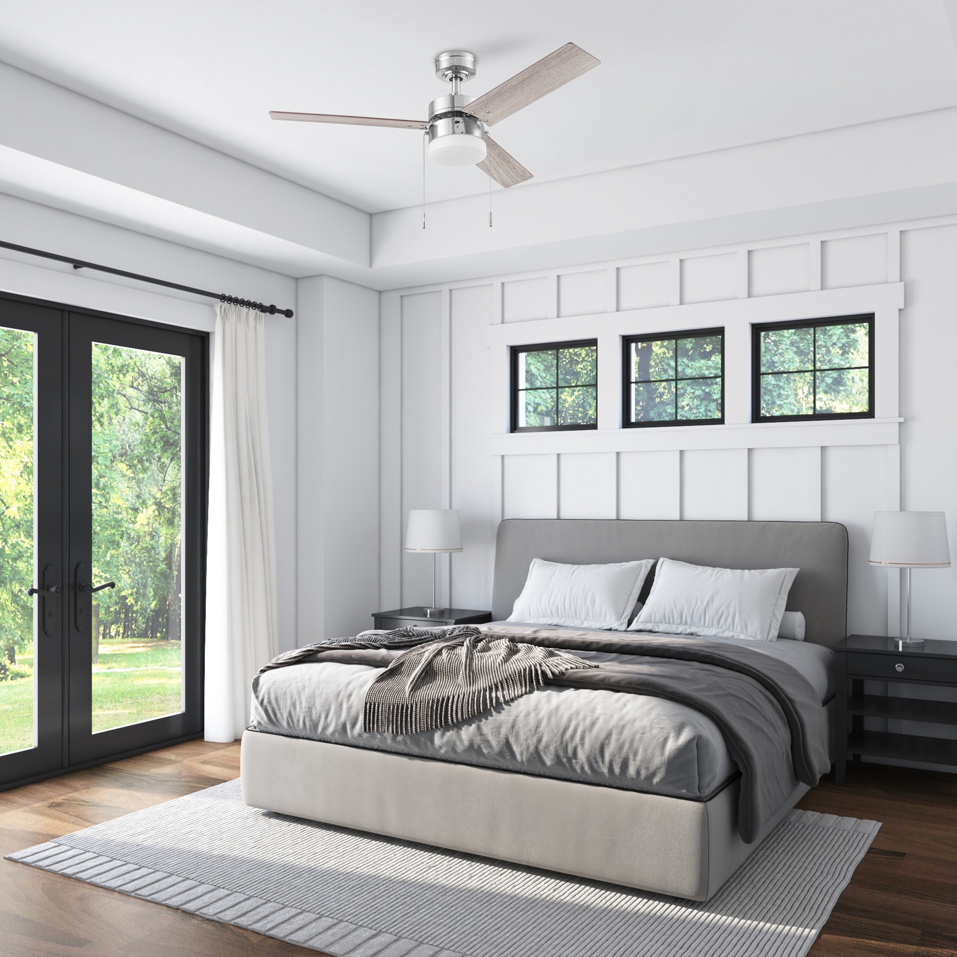 slide 4 of 6, Harbor Breeze Vue 44-in Brushed nickel with Driftwood/cocoa Blades Ceiling Fan With Light 3 -Blade, 1 ct