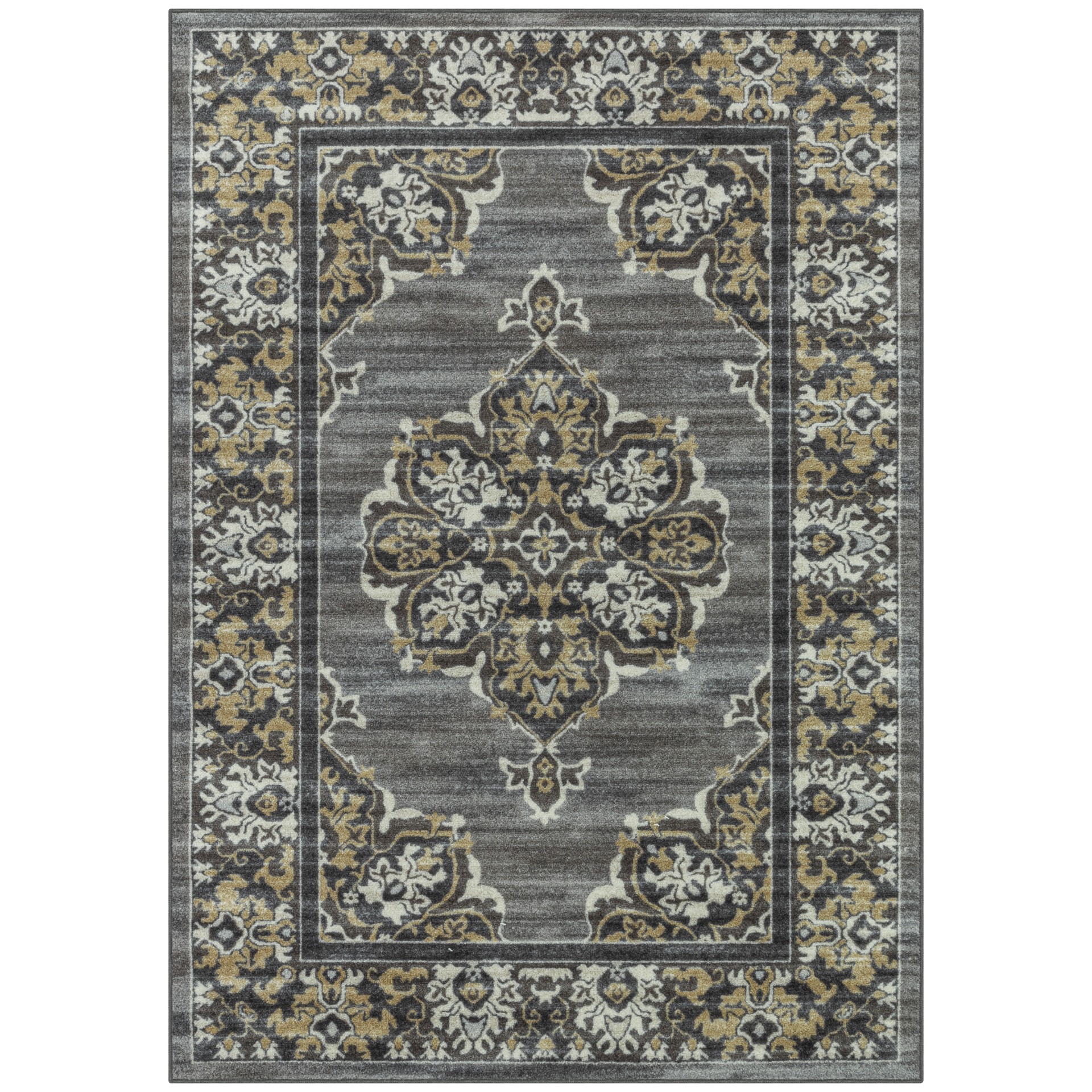 slide 1 of 6, allen + roth 5 x 7 (ft) Tufted Gray Rectangular Indoor Damask Oriental Area rug, 1 ct