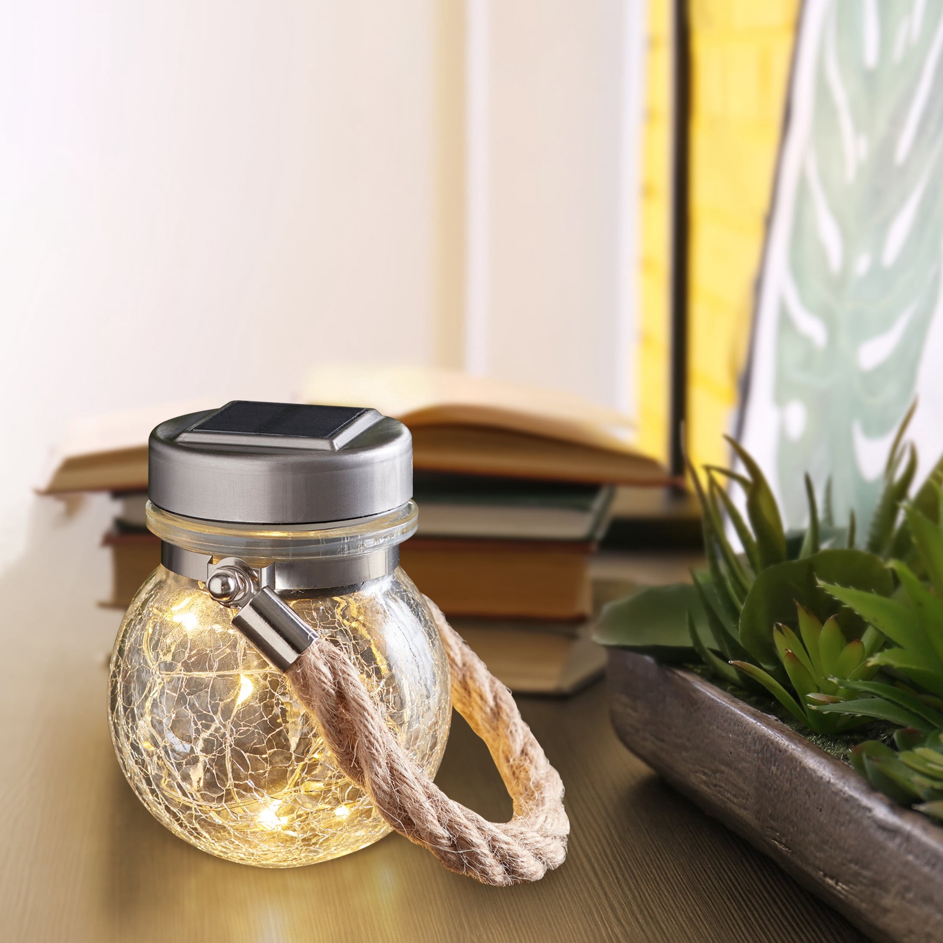 slide 3 of 6, allen + roth 3.1-in x 3.7-in Clear Glass Solar Outdoor Decorative Lantern, 1 ct