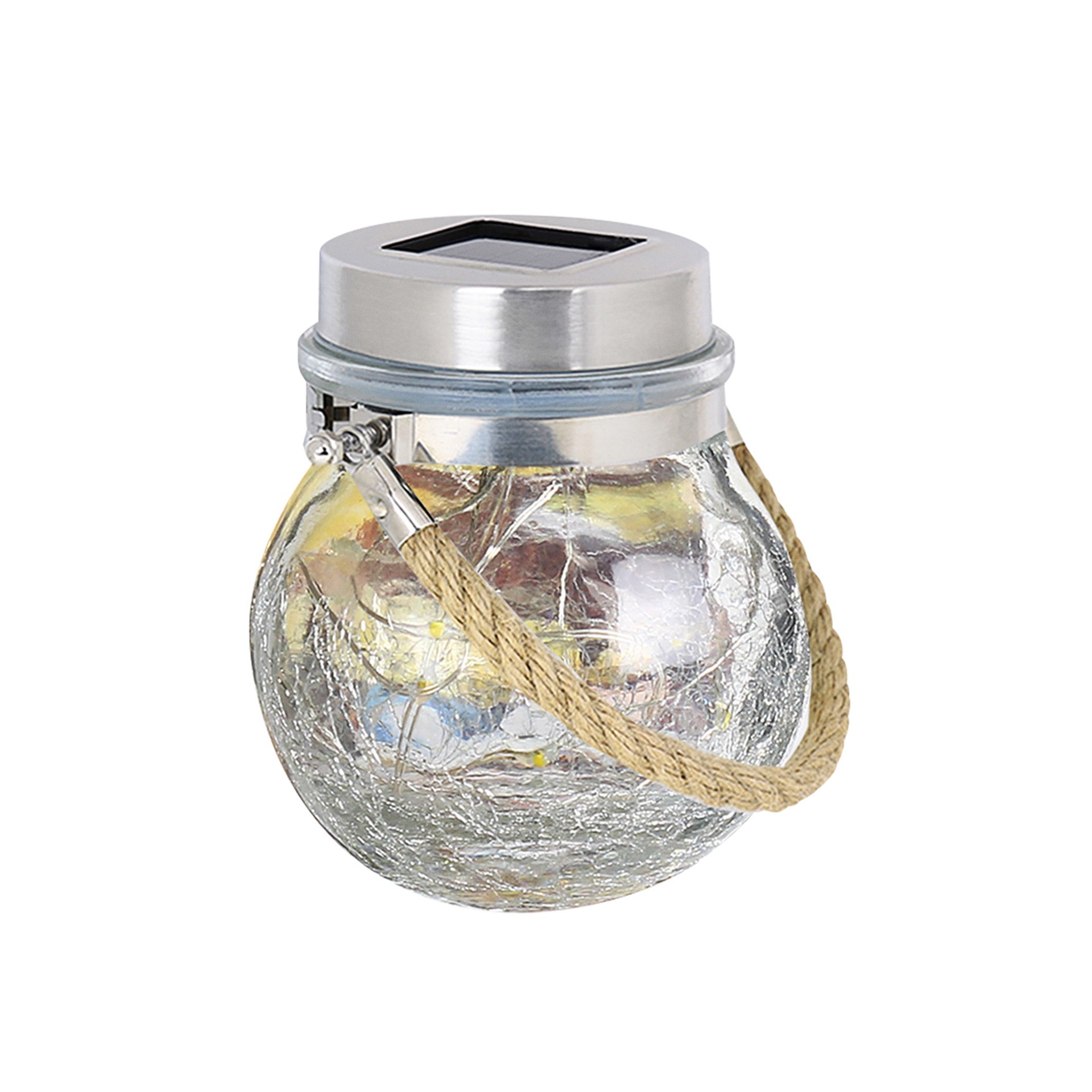 slide 1 of 6, allen + roth 3.1-in x 3.7-in Clear Glass Solar Outdoor Decorative Lantern, 1 ct