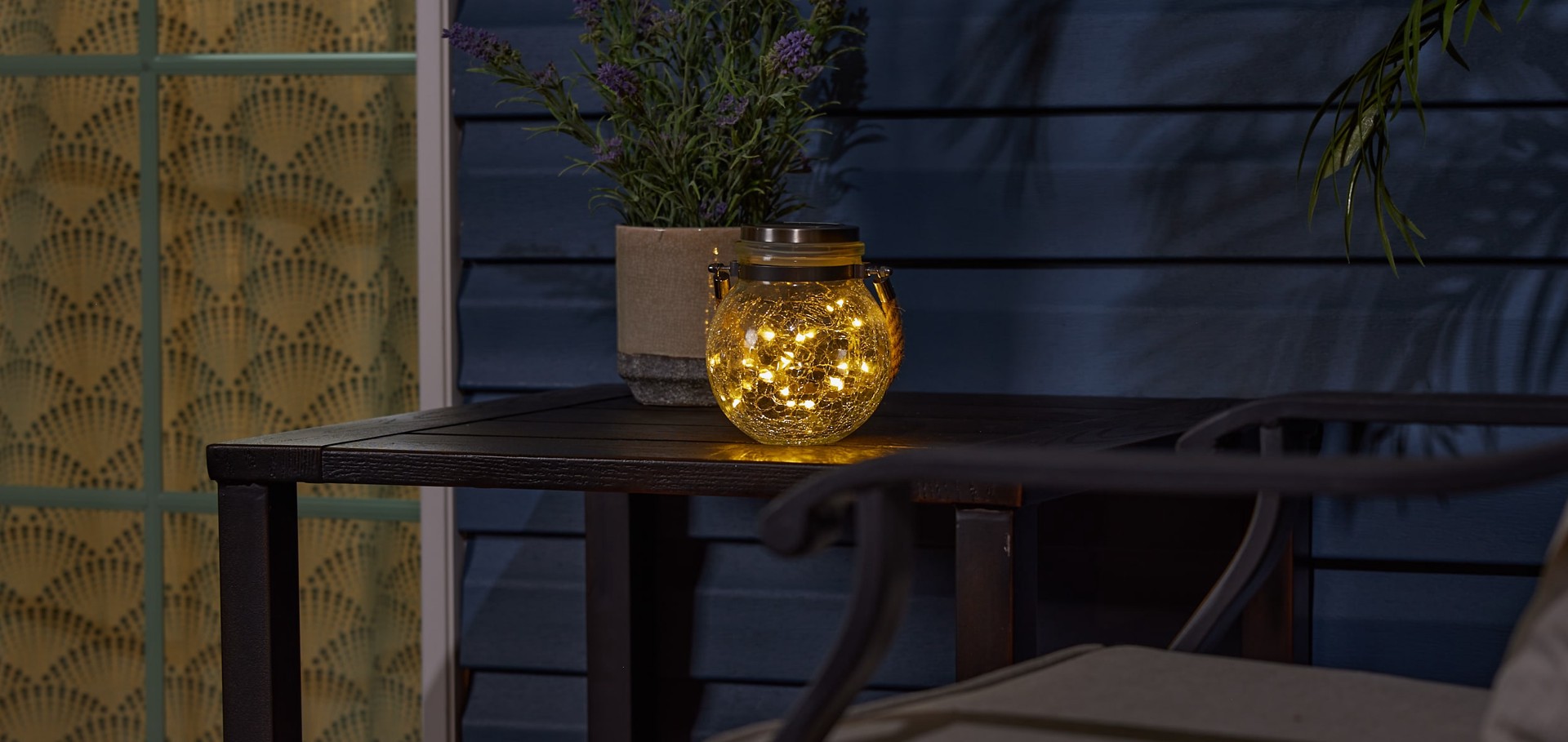 slide 4 of 6, allen + roth 5-in x 5.7-in Black Glass Solar Outdoor Decorative Lantern, 1 ct