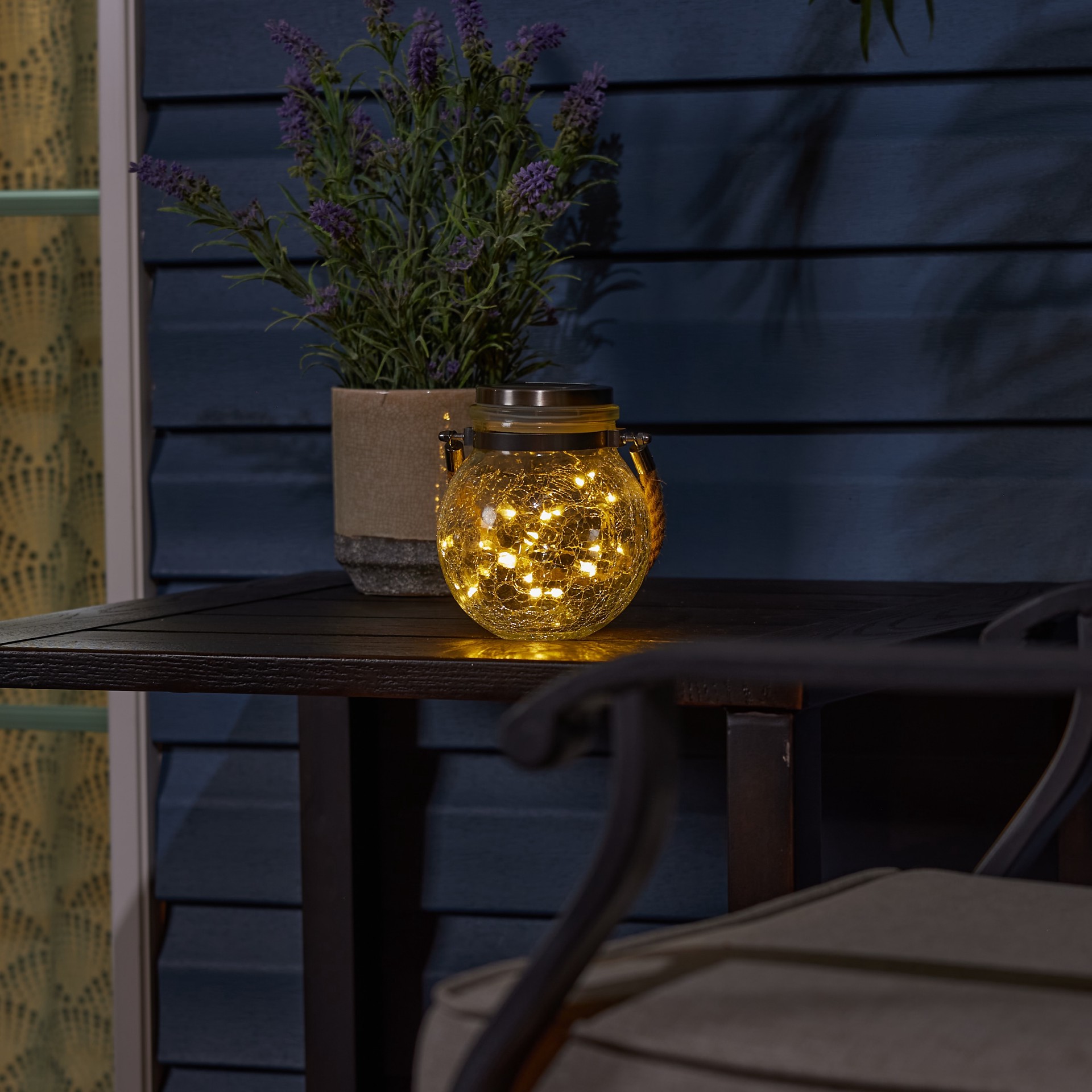 slide 5 of 6, allen + roth 5-in x 5.7-in Black Glass Solar Outdoor Decorative Lantern, 1 ct