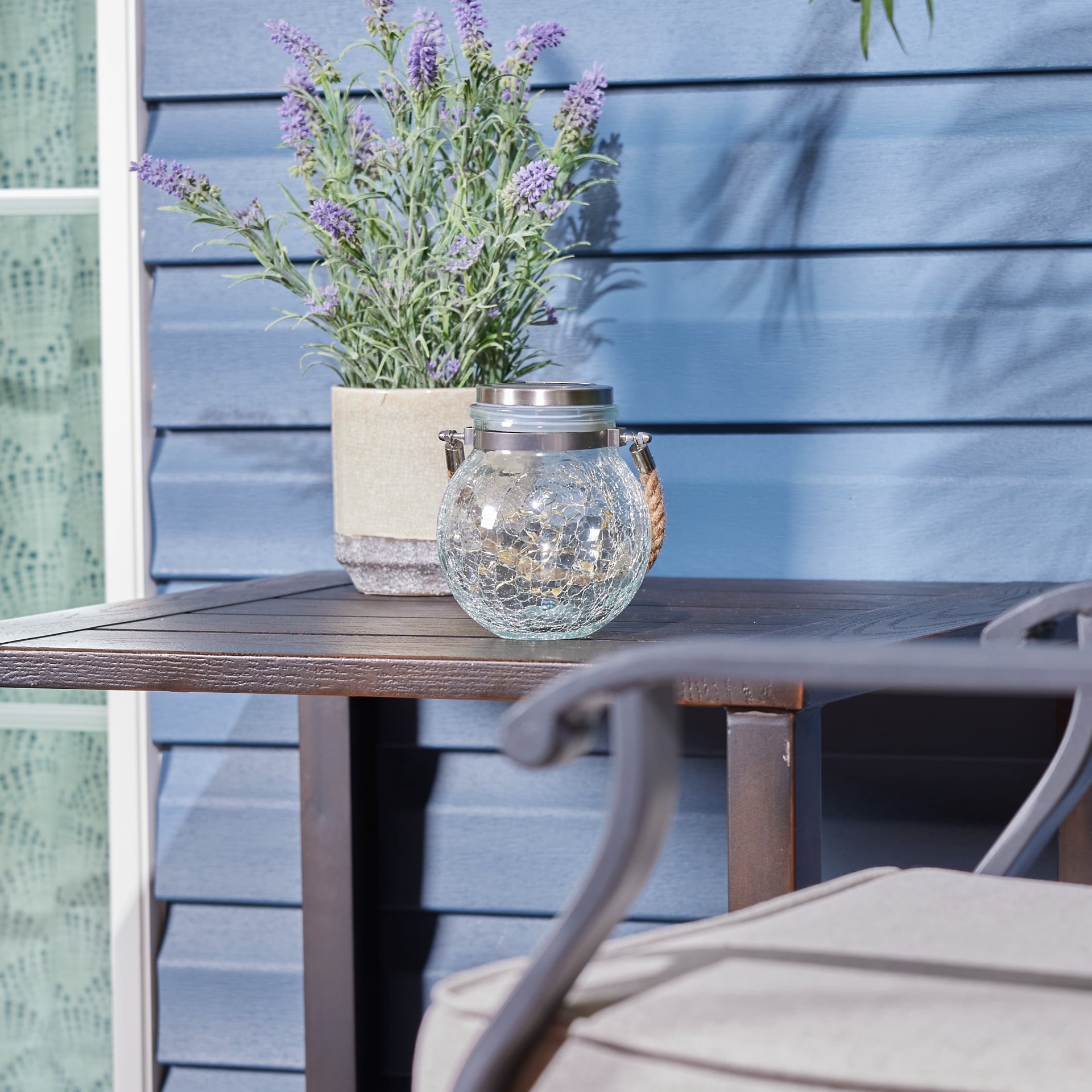 slide 6 of 6, allen + roth 5-in x 5.7-in Black Glass Solar Outdoor Decorative Lantern, 1 ct