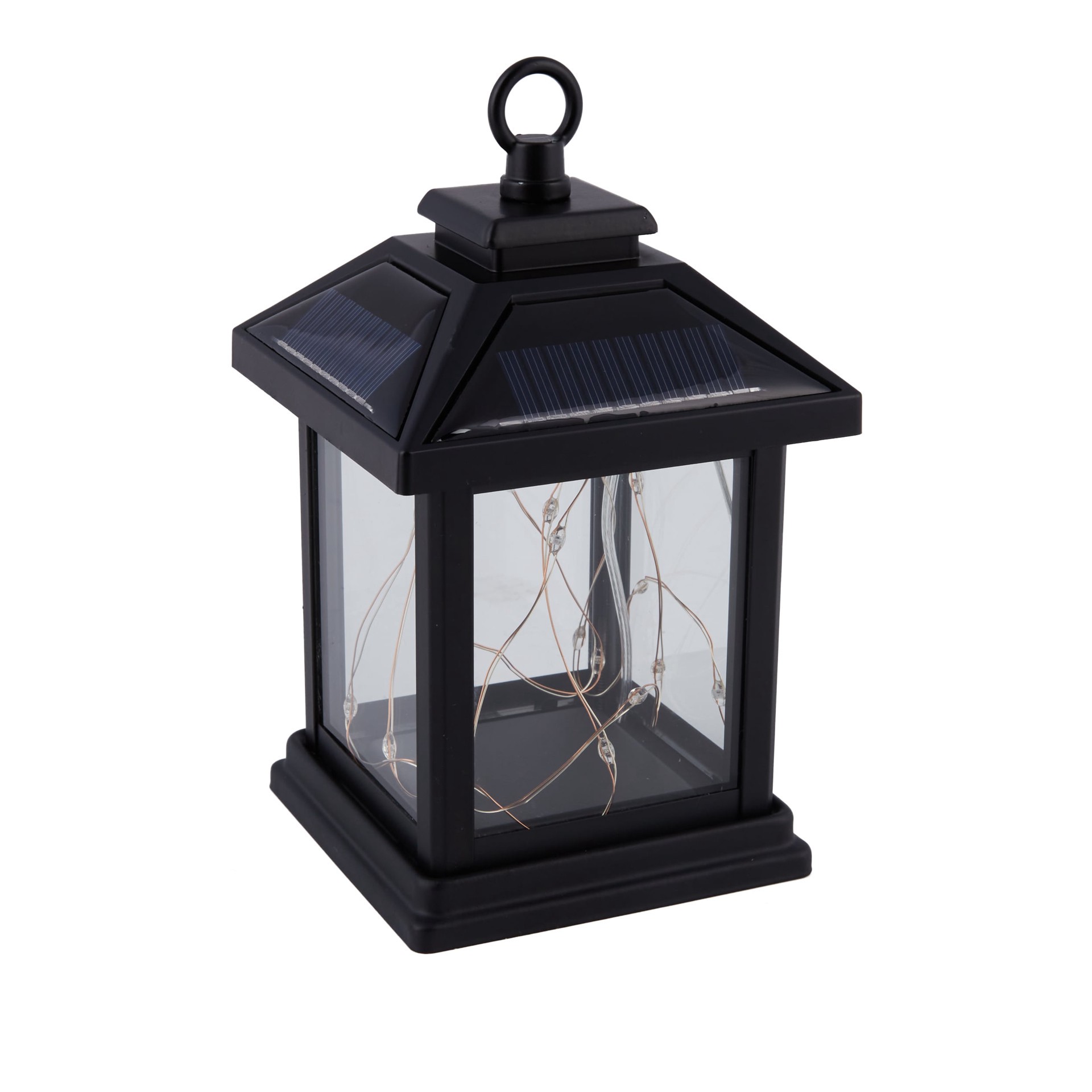 slide 1 of 6, allen + roth 4-in x 6.6-in Black Metal Solar Outdoor Decorative Lantern, 1 ct