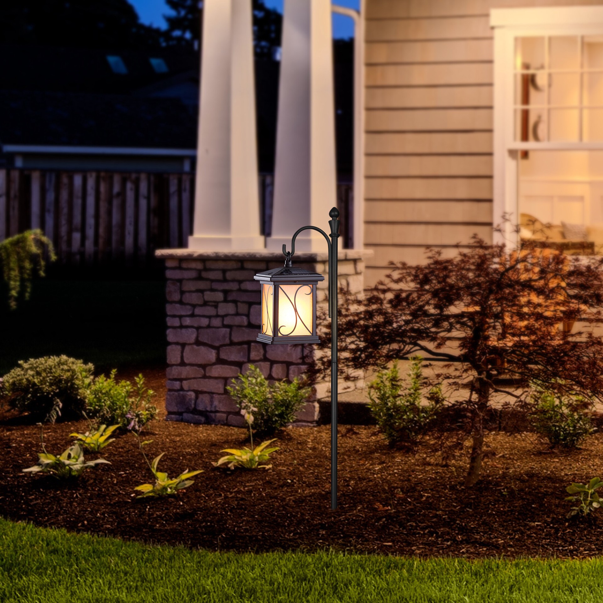 slide 3 of 6, allen + roth Flicker flame 10-Lumen Black Solar Integrated LED Outdoor Path Light (2700 K), 1 ct