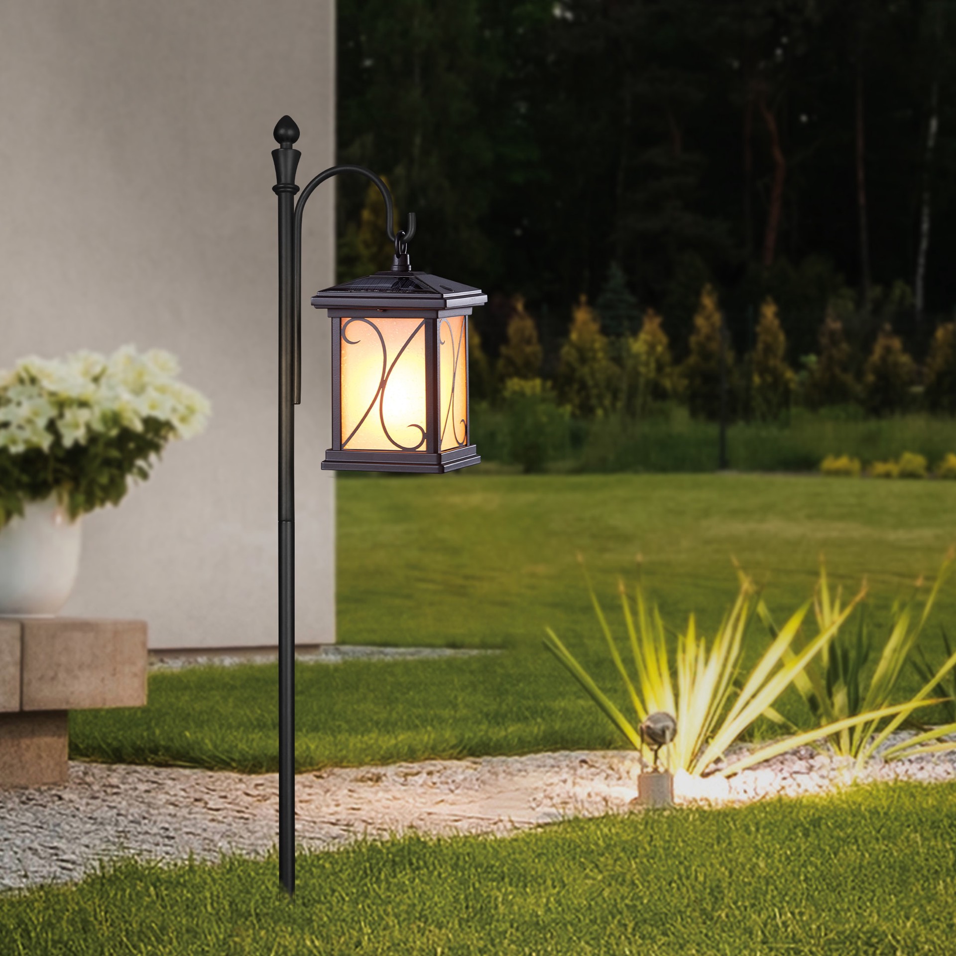 slide 4 of 6, allen + roth Flicker flame 10-Lumen Black Solar Integrated LED Outdoor Path Light (2700 K), 1 ct