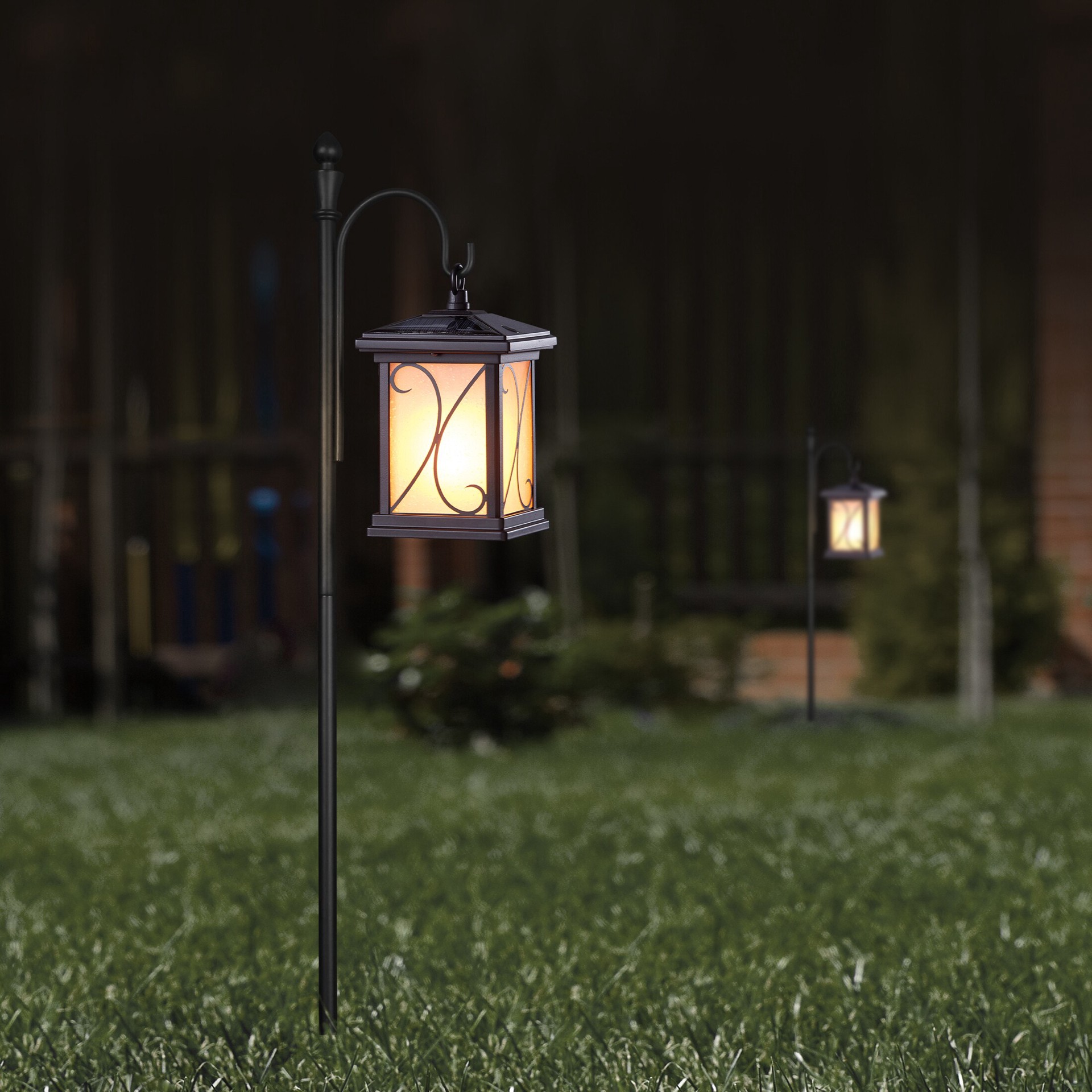 slide 6 of 6, allen + roth Flicker flame 10-Lumen Black Solar Integrated LED Outdoor Path Light (2700 K), 1 ct