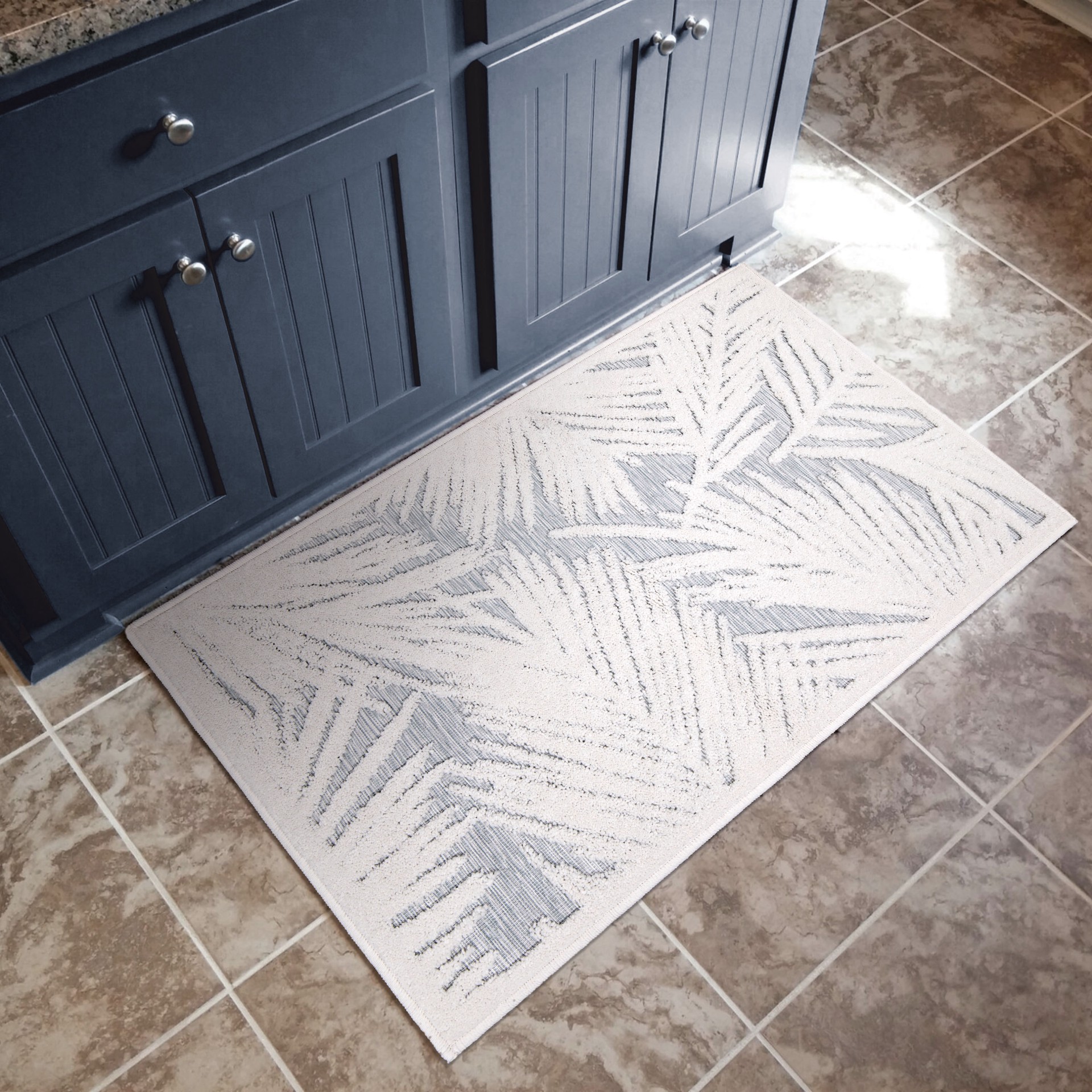 slide 1 of 6, allen + roth with STAINMASTER Flora 2 x 3 (ft) Blue Rectangular Indoor/Outdoor Floral/Botanical Pet Friendly Throw rug, 1 ct