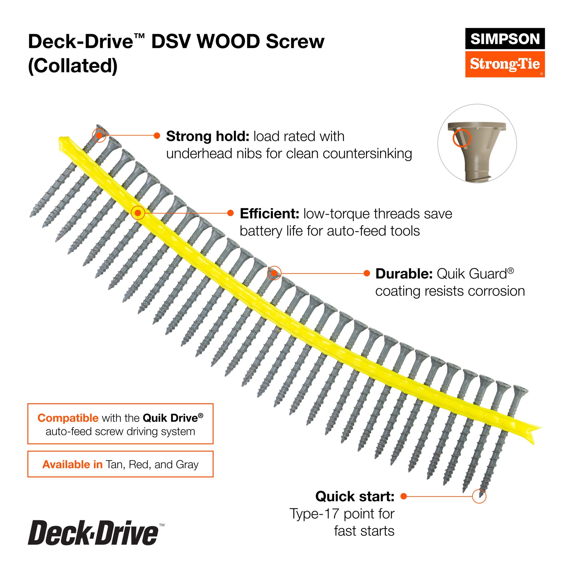 slide 2 of 6, QUIK DRIVE BY SIMPSON STRONG TIE #10 x 2-in Wood to wood Deck Screws ( 750 -Per Box ), 1 ct