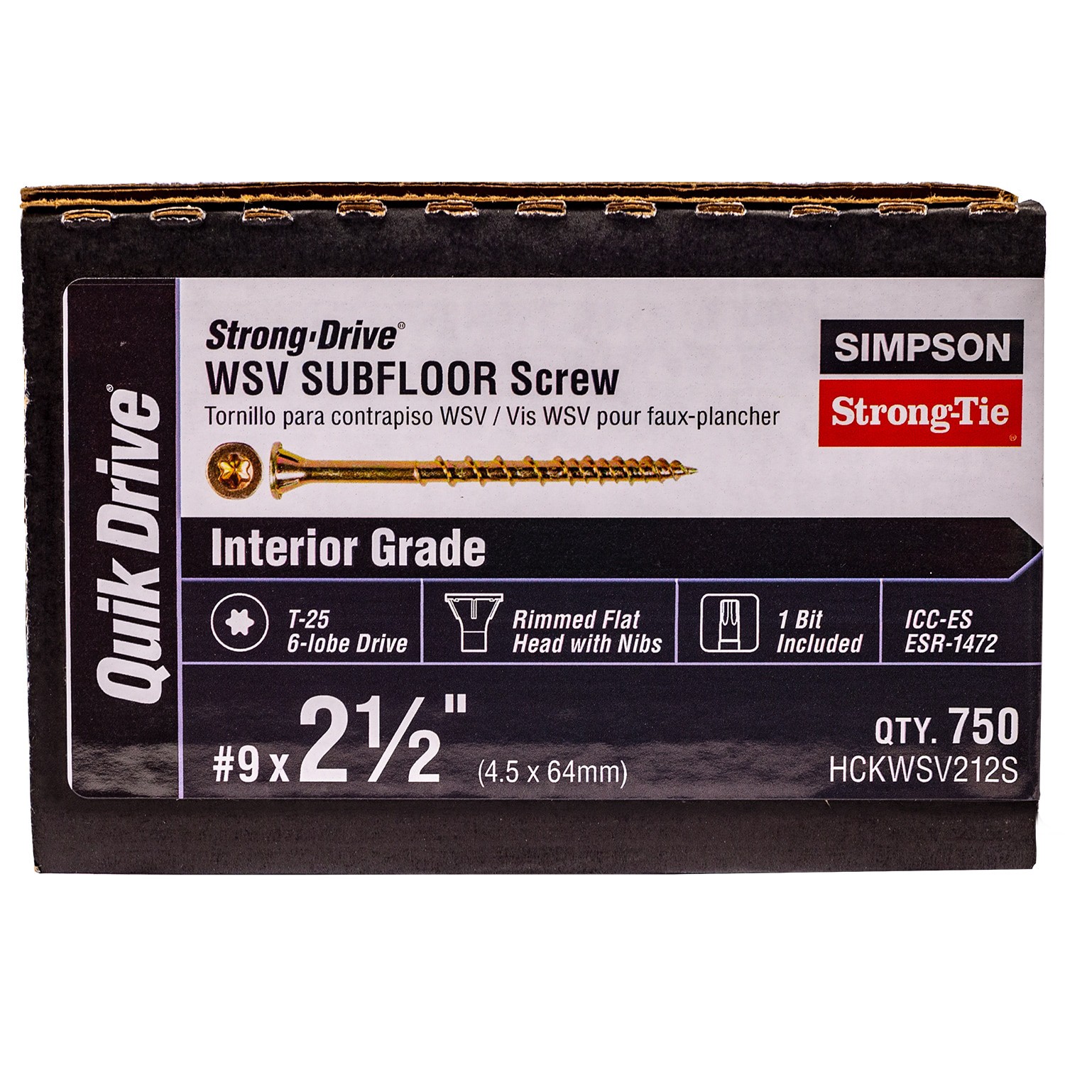 slide 1 of 6, QUIK DRIVE BY SIMPSON STRONG TIE Strong-Drive WSV Subfloor #9 x 2-1/2-in Yellow zinc Interior Wood screws ( 750 -Per Box ), 1 ct