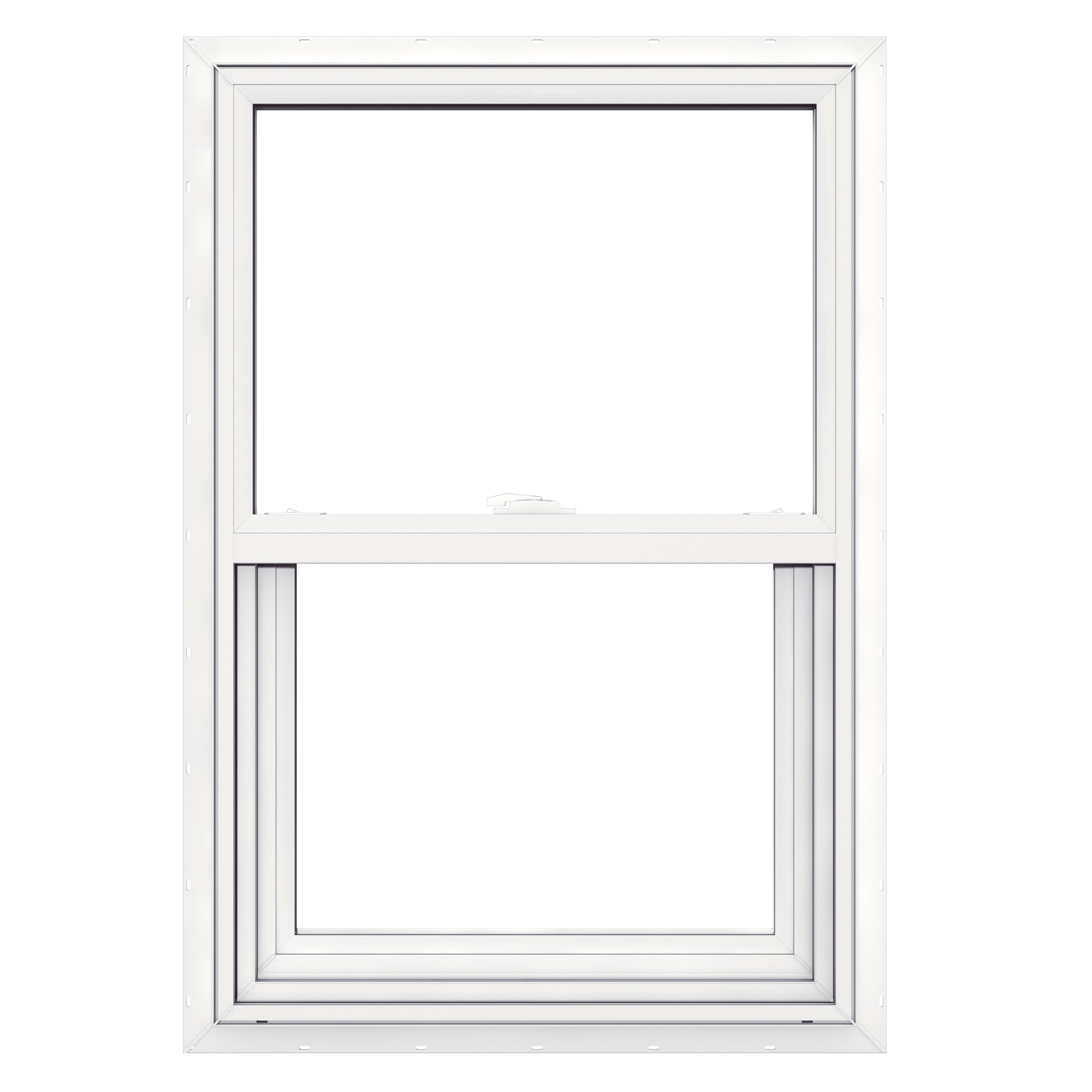 slide 1 of 6, JELD-WEN V-2500 23-1/2-in x 35-1/2-in White Exterior Vinyl New Construction Single Hung Window Low-E argon Double Pane Glass (Half Screen Included), 1 ct