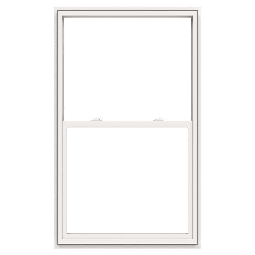 slide 2 of 6, JELD-WEN V-2500 35-1/2-in x 59-1/2-in White Exterior Vinyl New Construction Single Hung Window Low-E argon Double Pane Glass (Half Screen Included), 1 ct