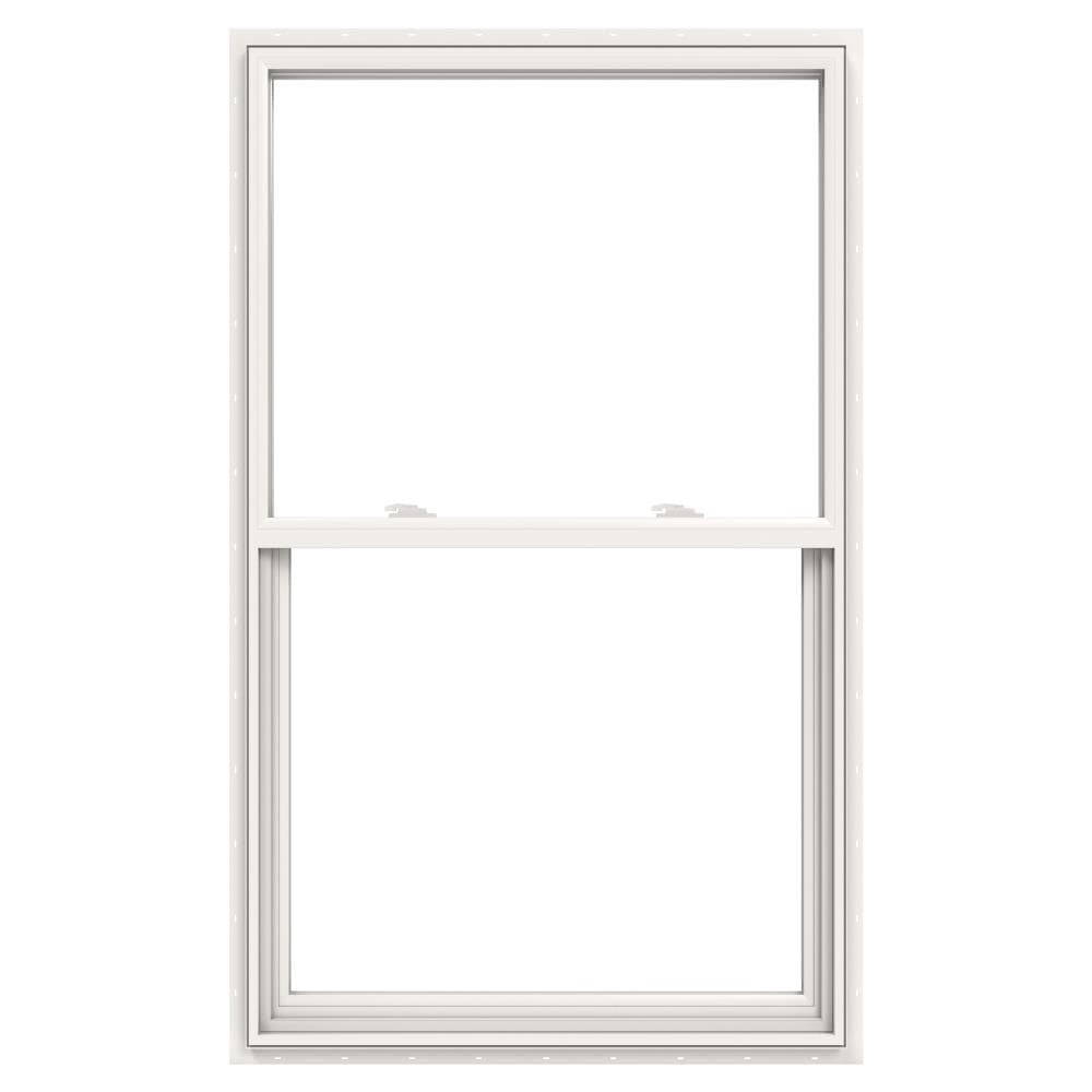 slide 1 of 6, JELD-WEN V-2500 35-1/2-in x 59-1/2-in White Exterior Vinyl New Construction Single Hung Window Low-E argon Double Pane Glass (Half Screen Included), 1 ct