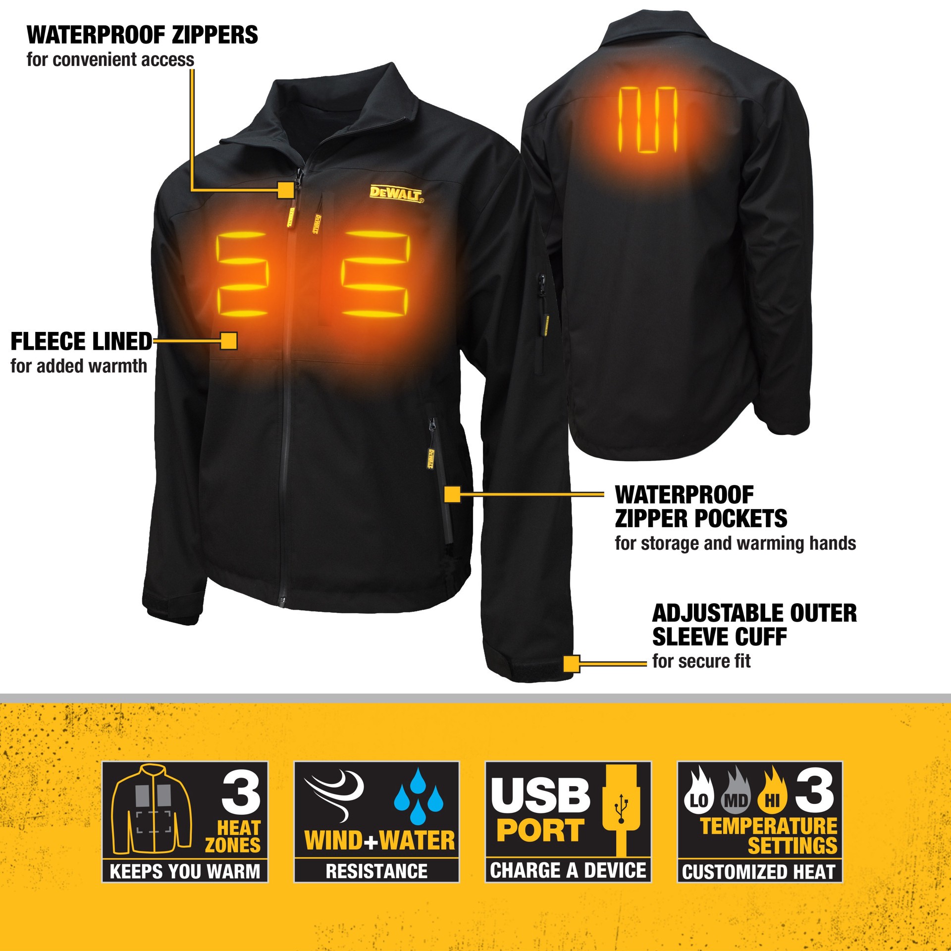 slide 4 of 6, DEWALT Adult unisex Black Heated jacket ( Extra Large ) Battery Included and Charger Included, 1 ct