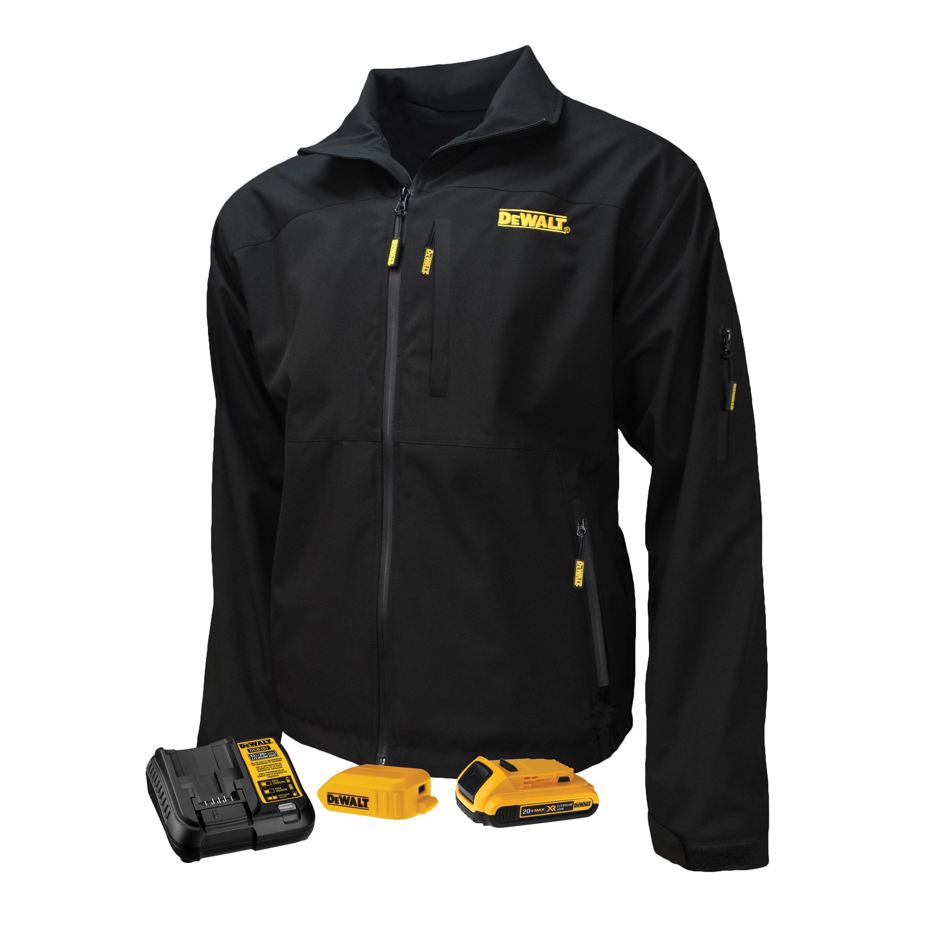 slide 1 of 6, DEWALT Adult unisex Black Heated jacket ( 2XL ) Battery Included and Charger Included, 1 ct