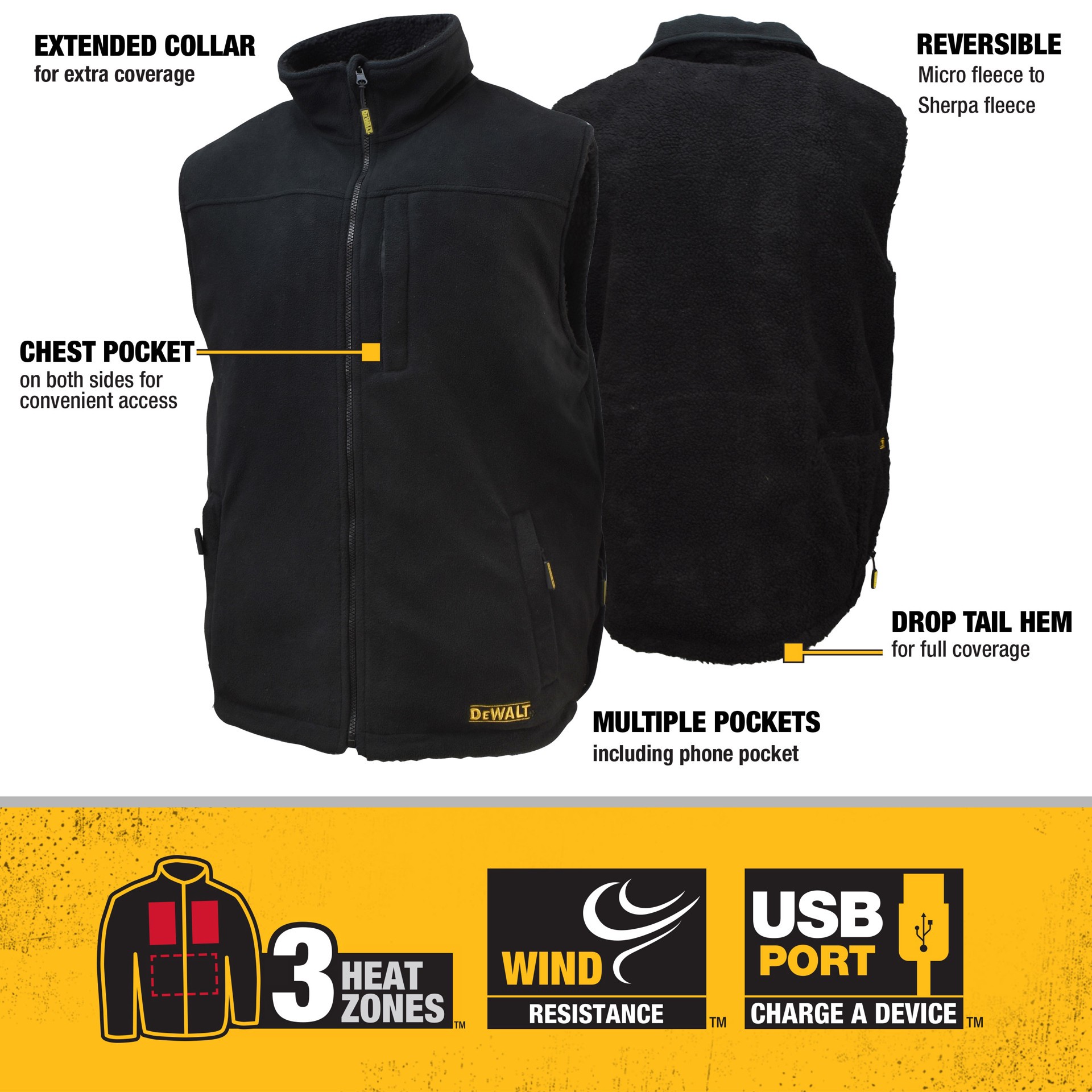 slide 2 of 6, DEWALT Unisex Black Polyester Heated Vest (Medium), 1 ct