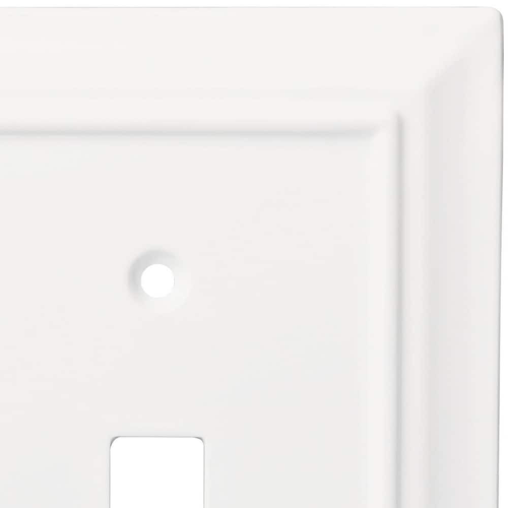 slide 2 of 6, allen + roth Wood Architectural 1 -Gang Midsize Size Pure White Natural fiber Indoor Toggle/Duplex Wall Plate, 1 ct