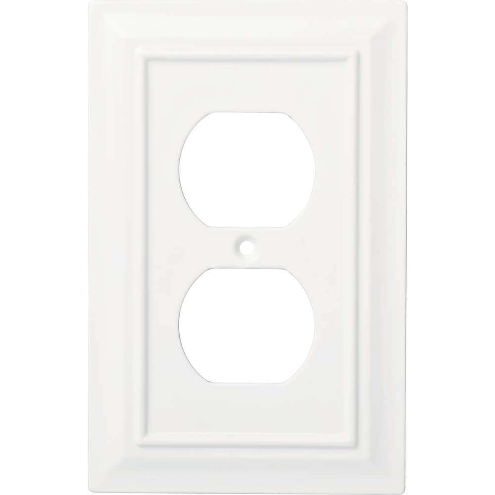 slide 1 of 6, allen + roth Wood Architectural 1 -Gang Midsize Size Pure White Natural fiber Indoor Toggle/Duplex Wall Plate, 1 ct