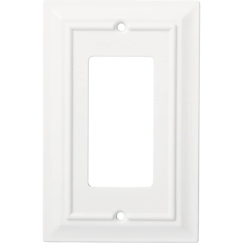 slide 1 of 6, allen + roth Wood Architectural 1 -Gang Midsize Size Pure White Natural fiber Indoor Decorator Wall Plate, 1 ct