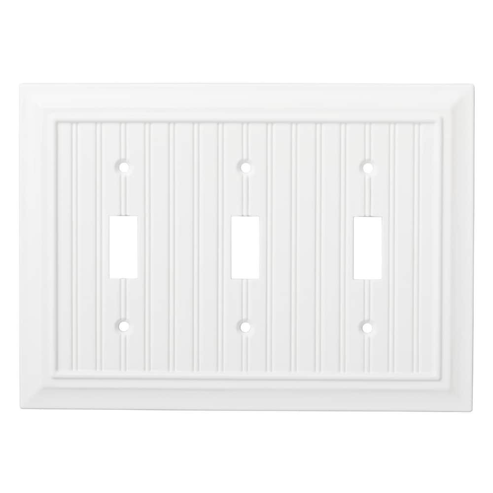 slide 1 of 6, allen + roth Beadboard 3 -Gang Midsize Size Pure White Natural fiber Indoor Toggle Wall Plate, 1 ct
