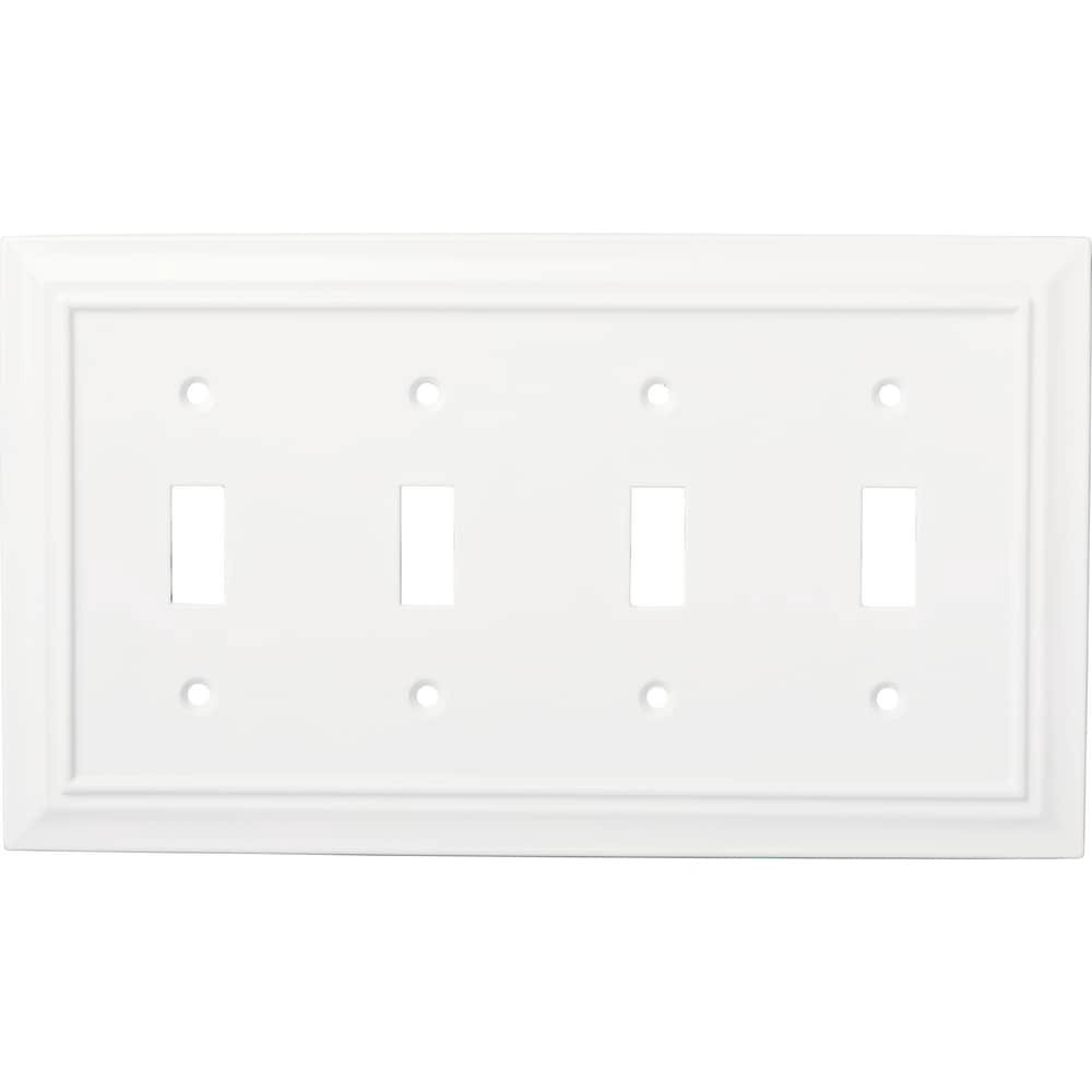slide 1 of 6, allen + roth Wood Architectural 4 -Gang Midsize Size Pure White Natural fiber Indoor Toggle Wall Plate, 1 ct