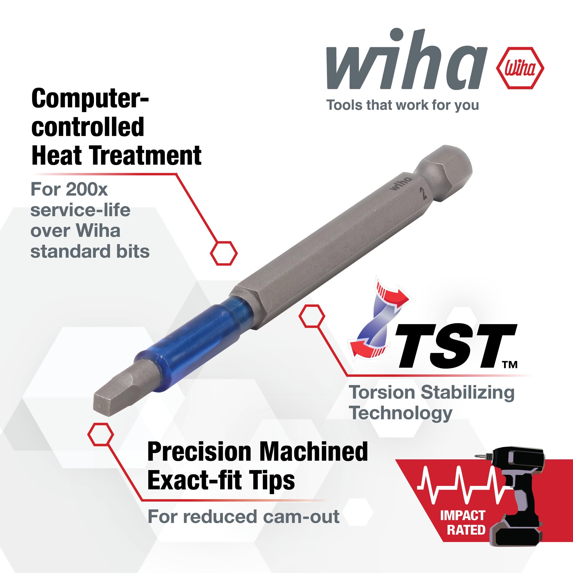 slide 2 of 6, Wiha TerminatorBlue Square #2 1/4-in x 3-1/2-in Square/Robertson Impact Driver Bit 2 -Piece, 1 ct